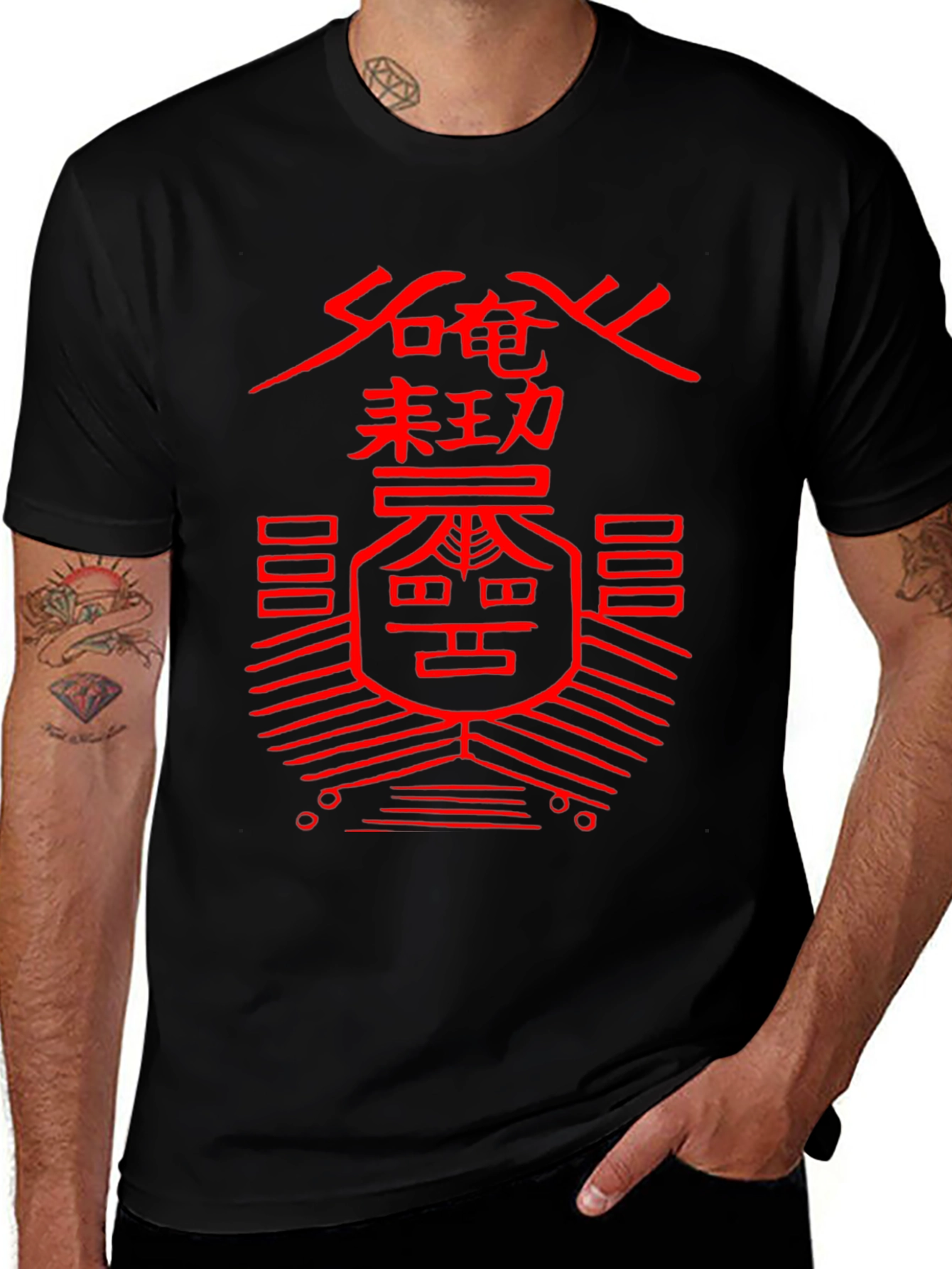 Graphic Print T-Shirt - Red Asian Symbol