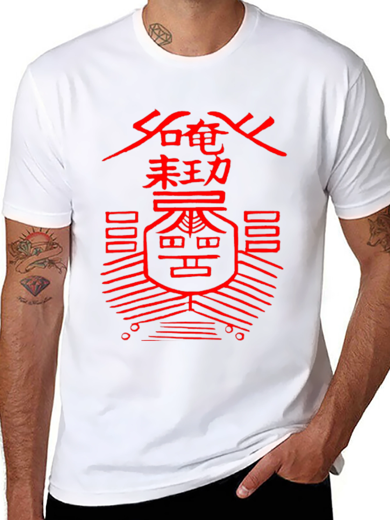 Graphic Print T-Shirt - Red Asian Symbol
