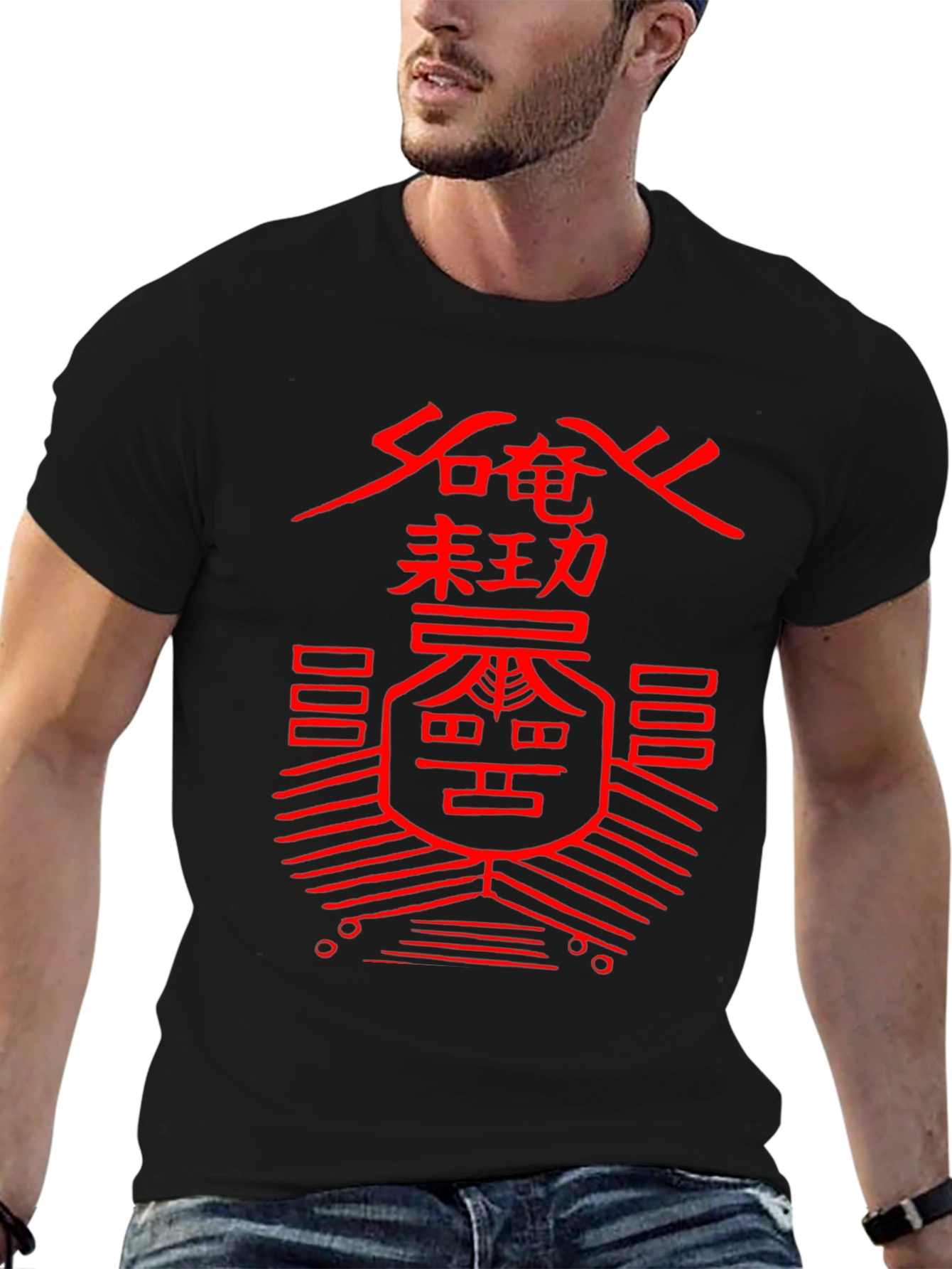 Graphic Print T-Shirt - Red Asian Symbol