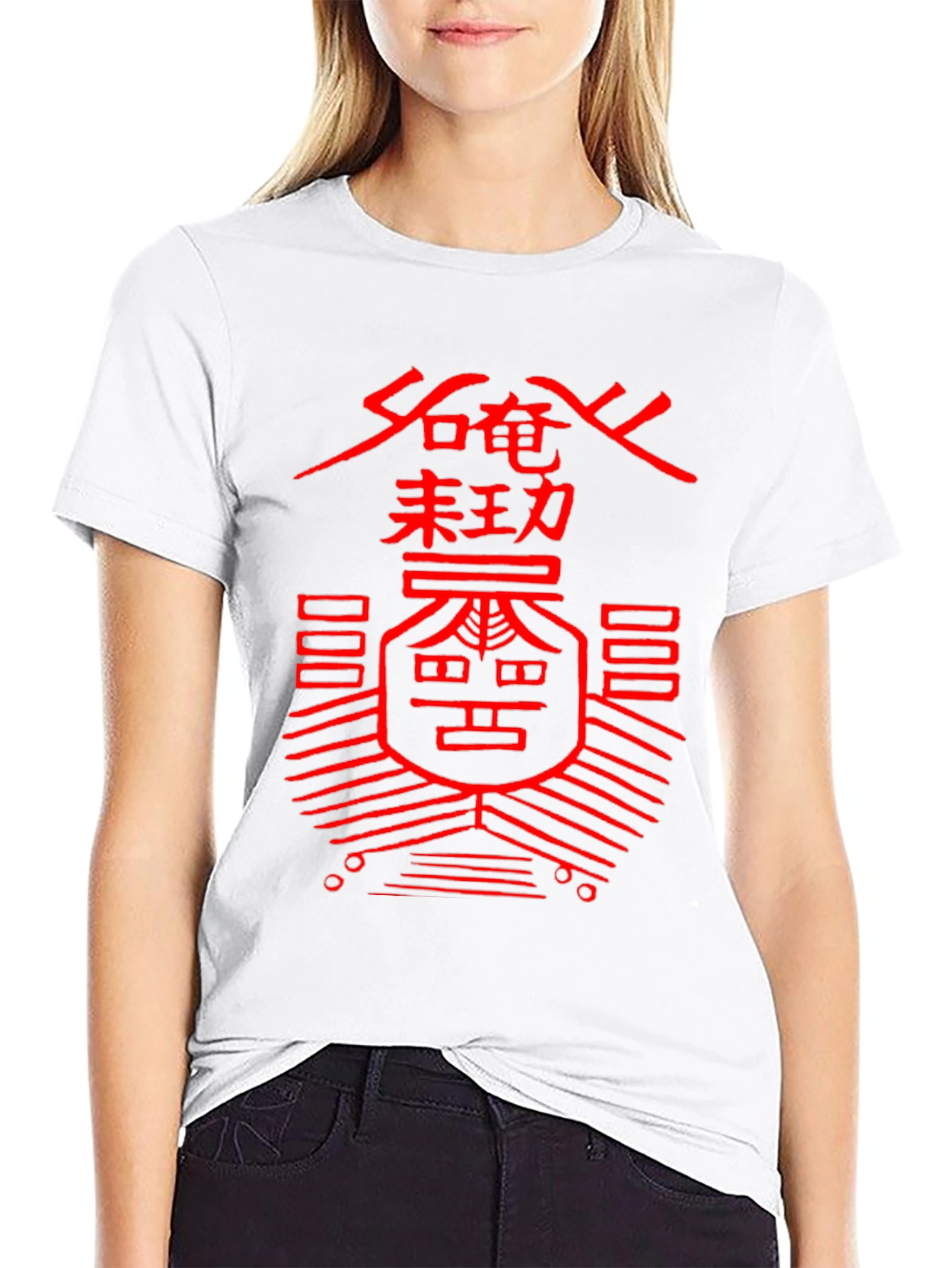 Graphic Print T-Shirt - Red Asian Symbol
