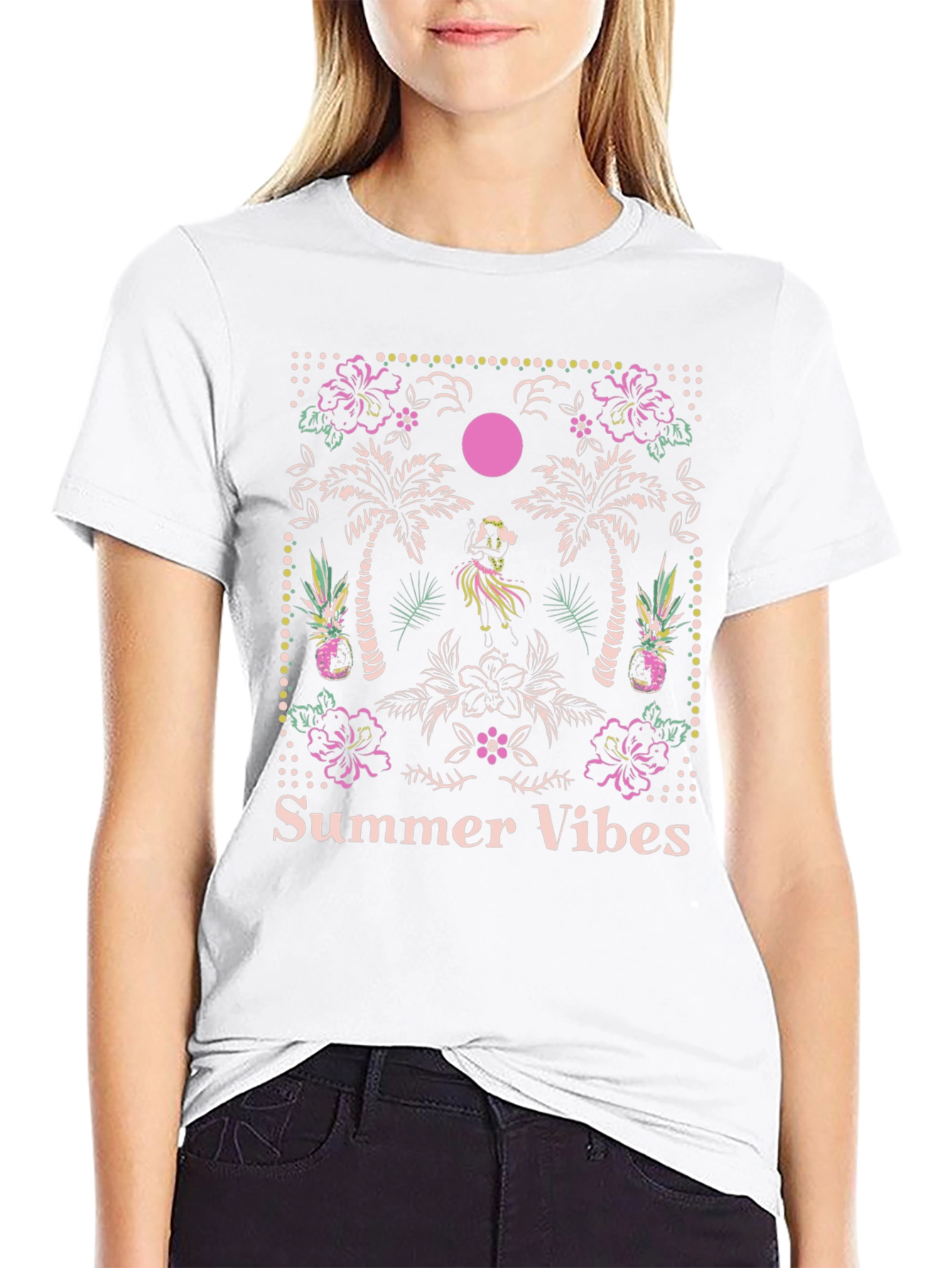 Summer Vibes Graphic Tee - Tropical Island Design