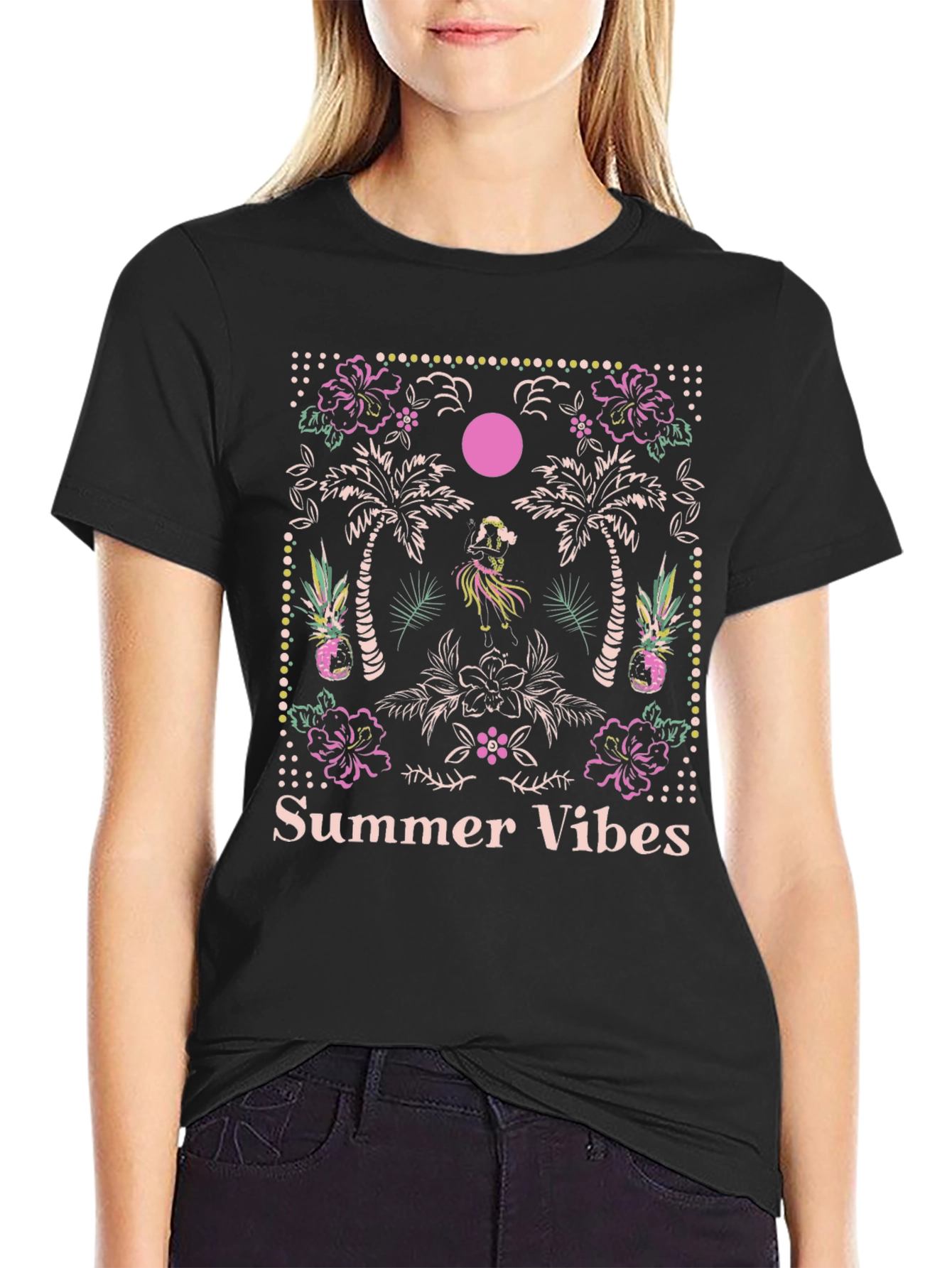Summer Vibes Graphic Tee - Tropical Island Design