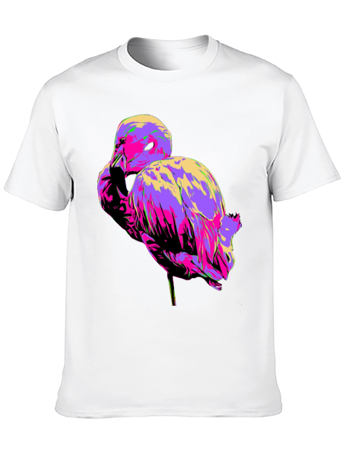 Vibrant Flamingo Graphic Tee - Black Cotton T-Shirt