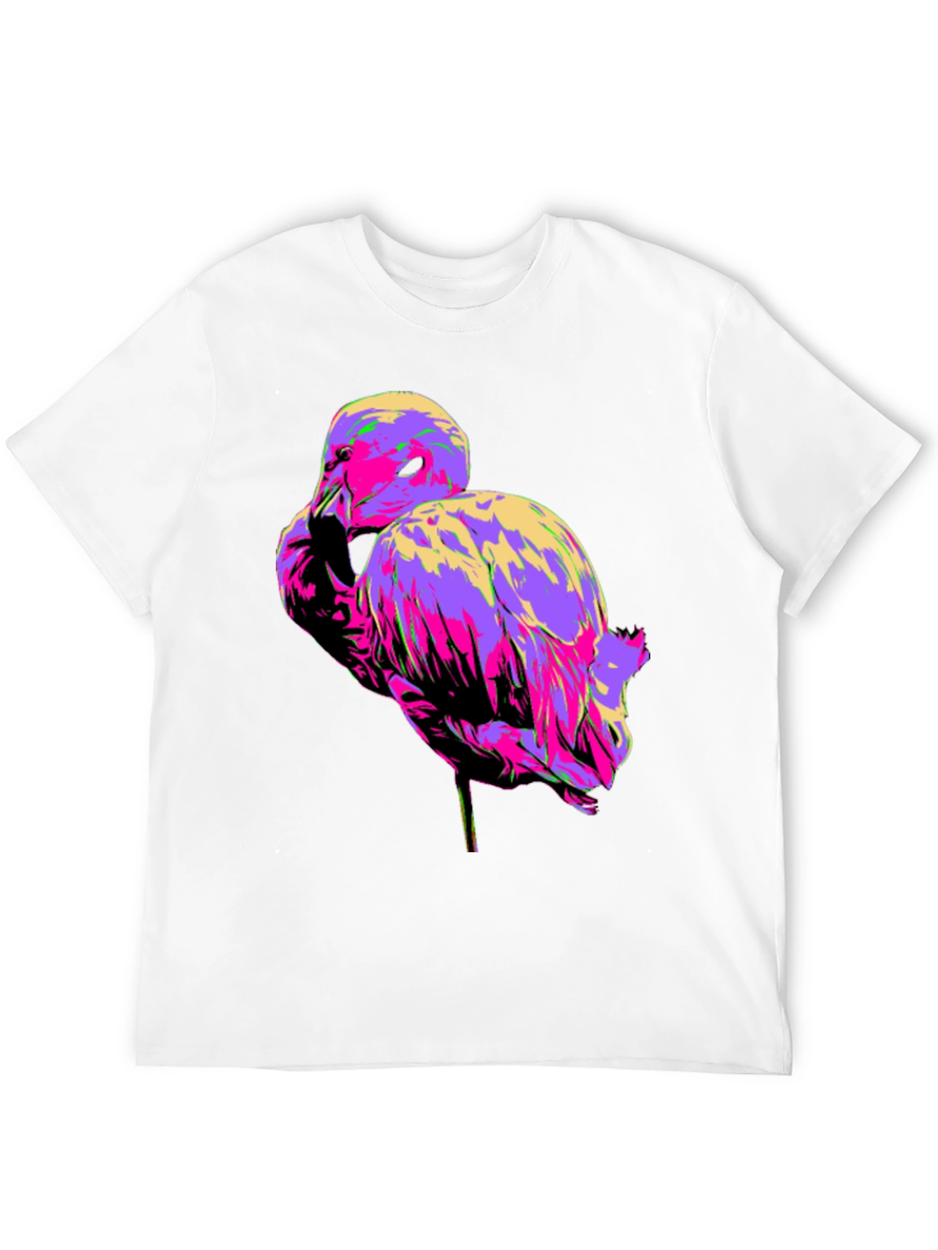Vibrant Flamingo Graphic Tee - Black Cotton T-Shirt