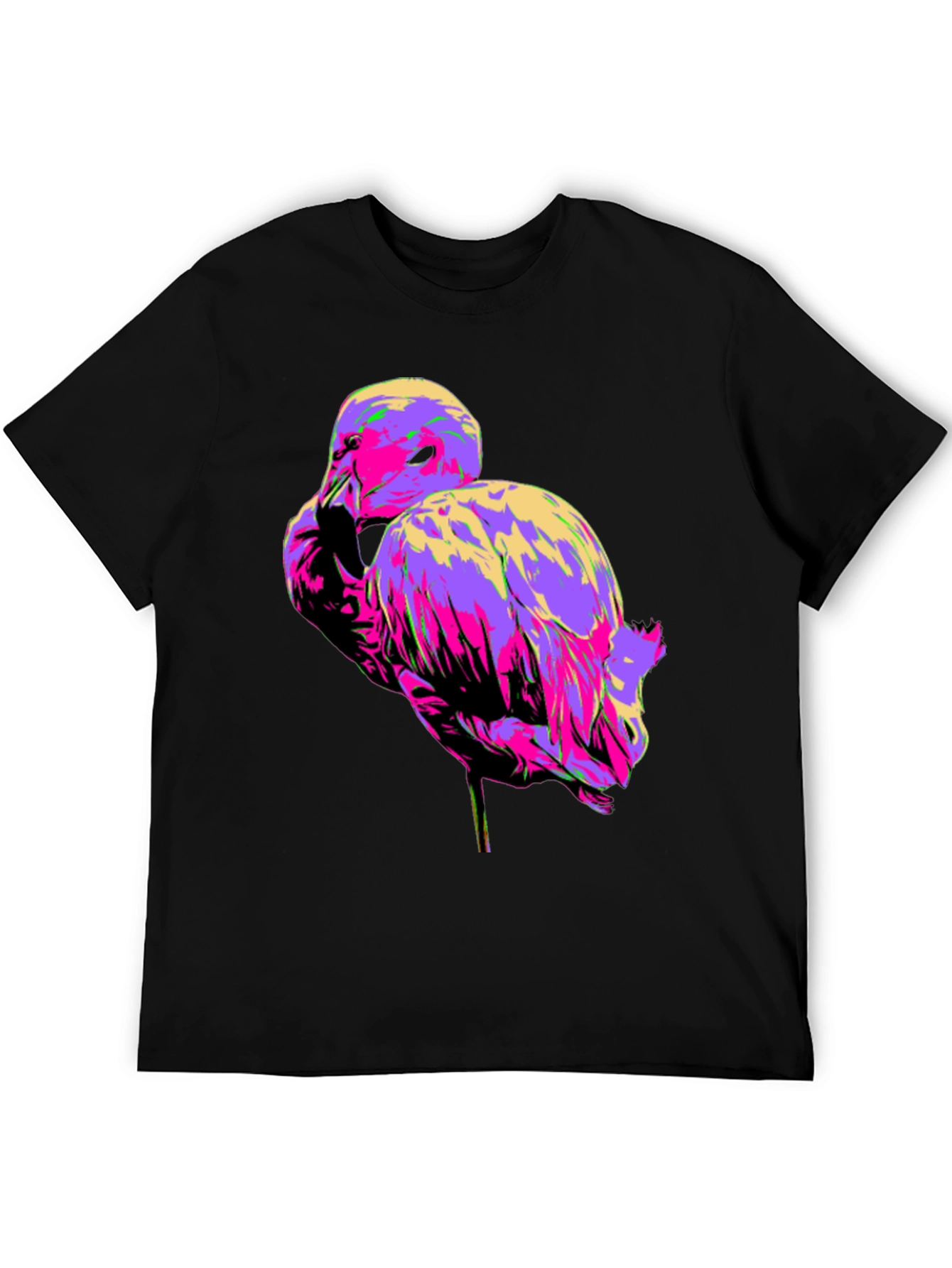 Vibrant Flamingo Graphic Tee - Black Cotton T-Shirt