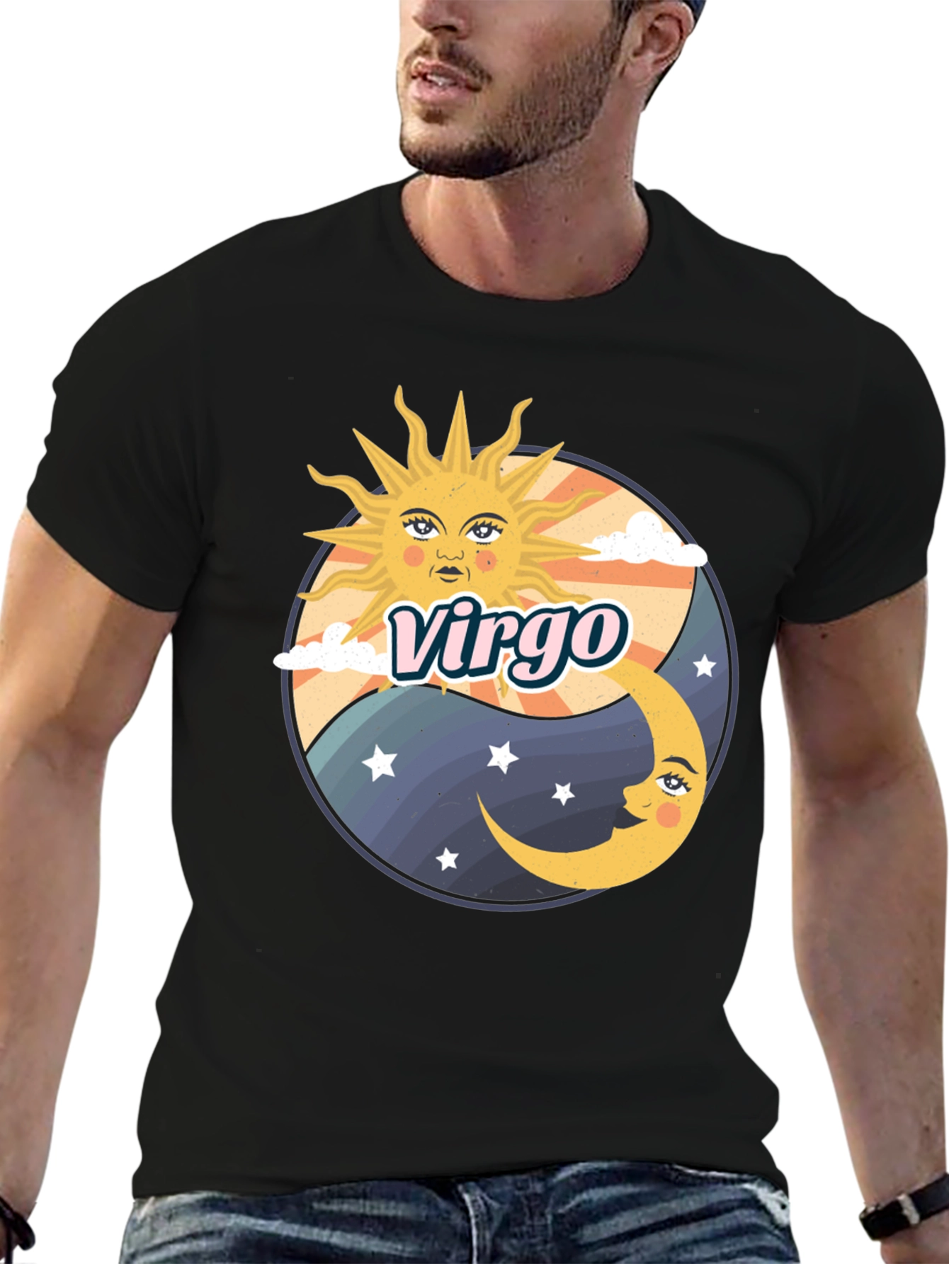 Virgo Zodiac Sun & Moon Graphic Tee - Black