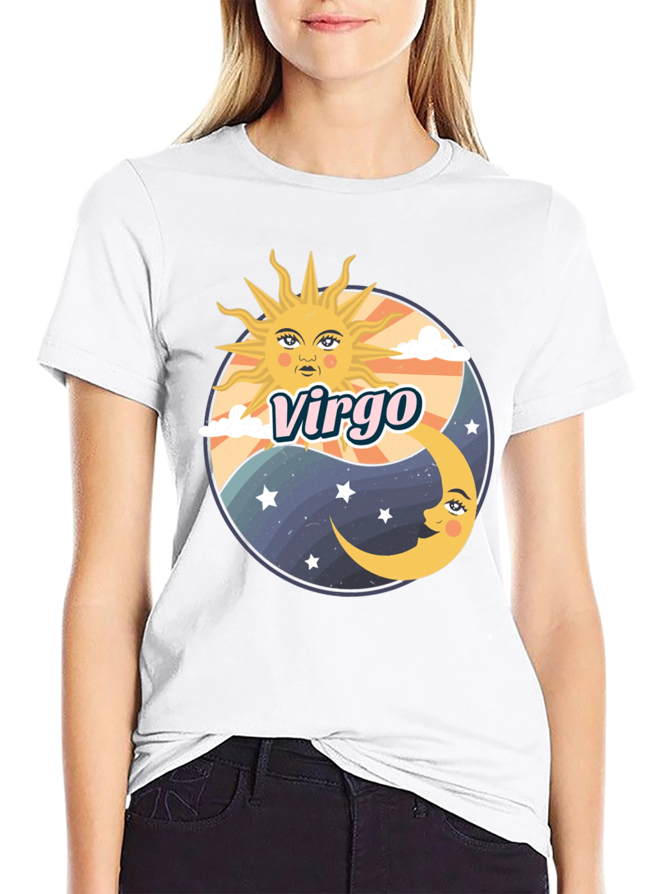 Virgo Zodiac Sun & Moon Graphic Tee - Black