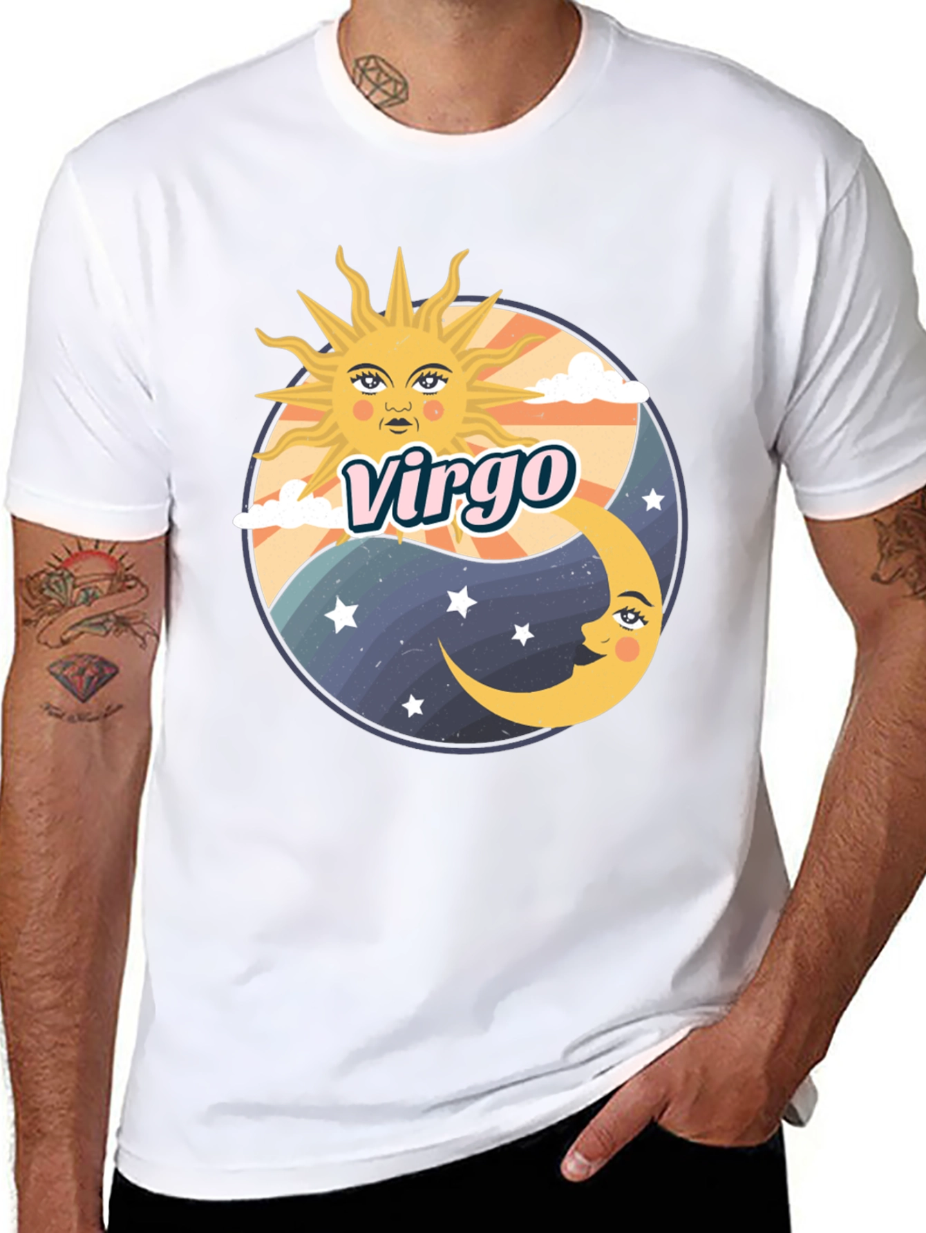 Virgo Zodiac Sun & Moon Graphic Tee - Black