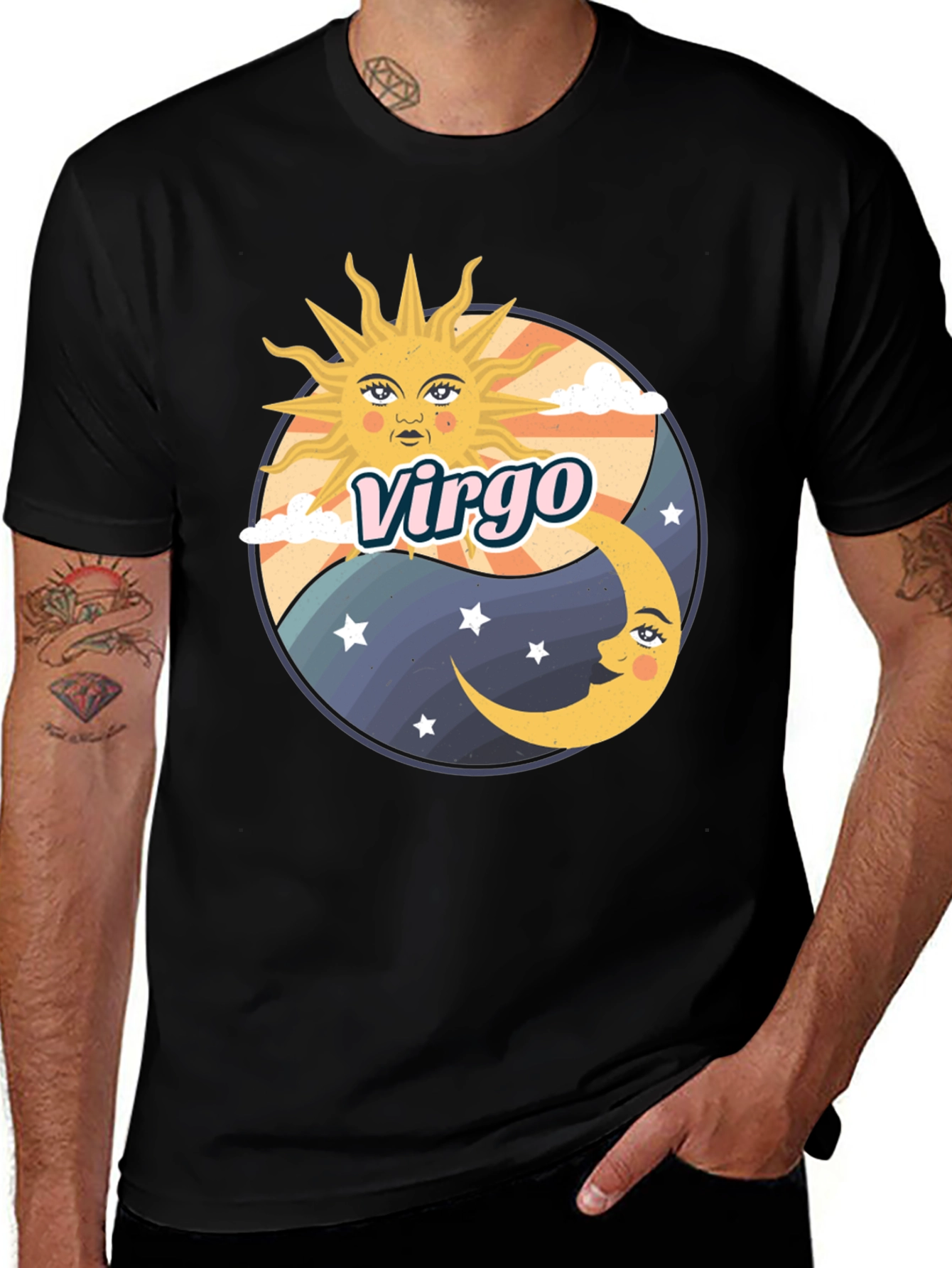 Virgo Zodiac Sun & Moon Graphic Tee - Black