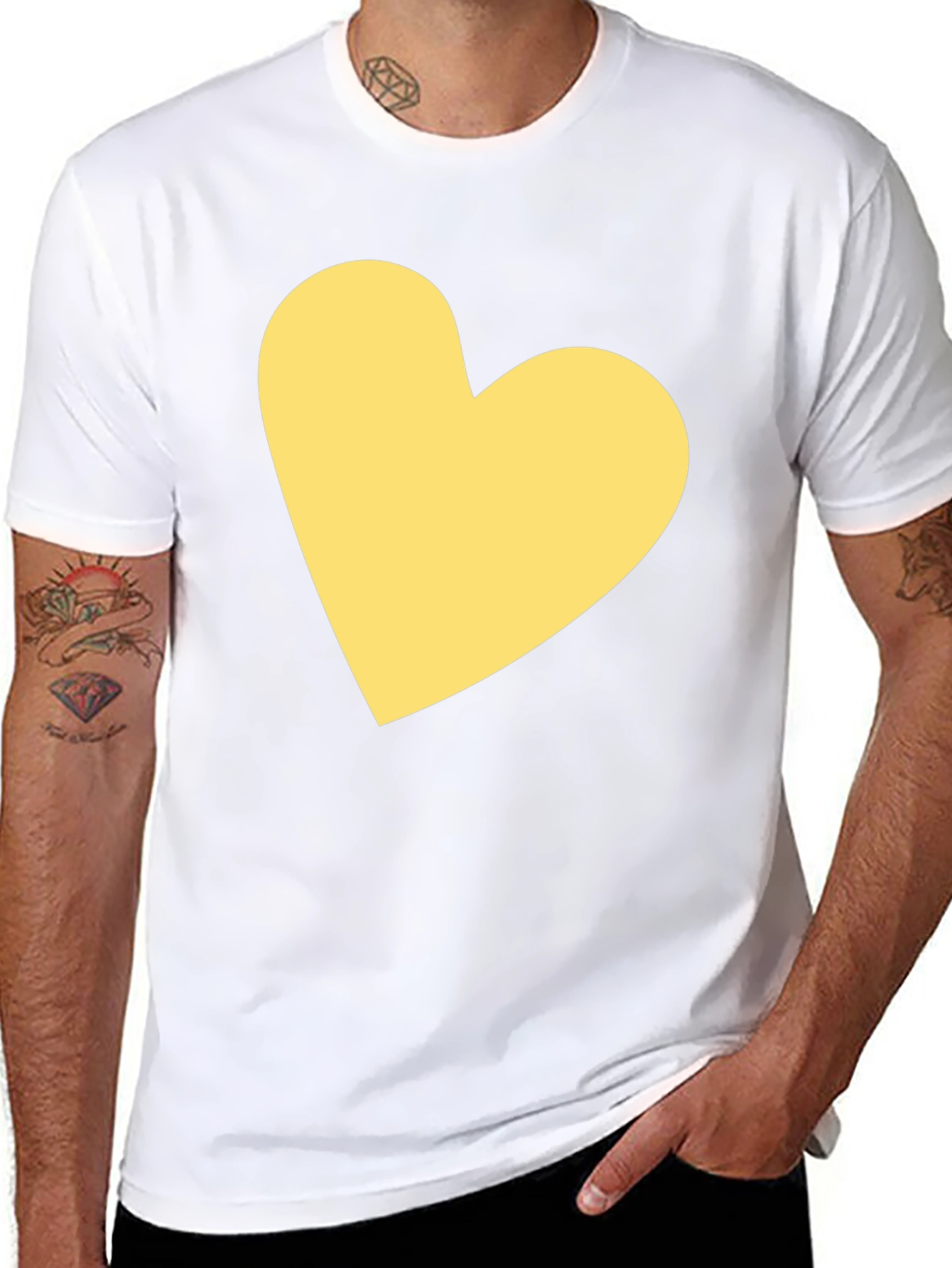 Black T-Shirt with Yellow Heart Design