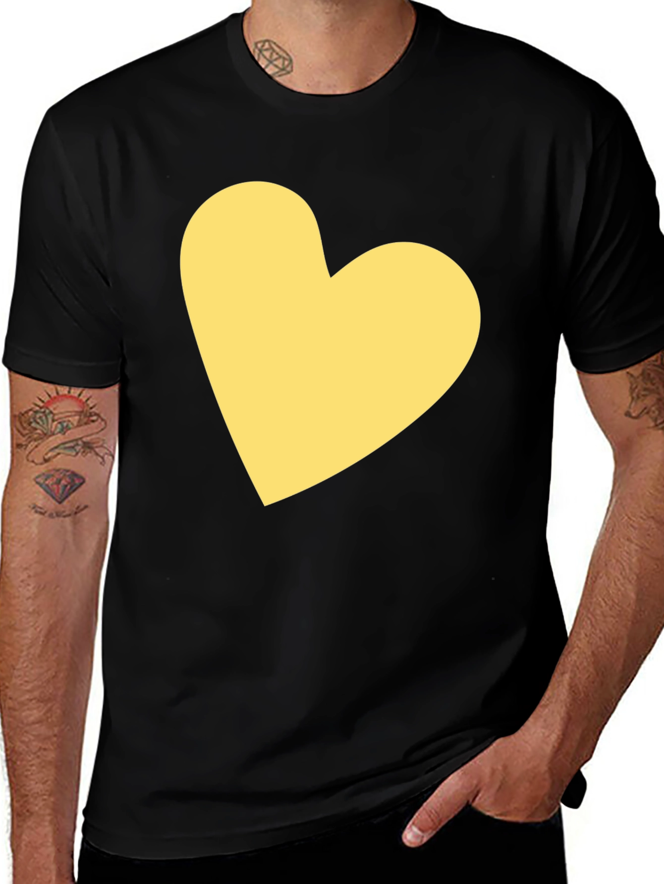 Black T-Shirt with Yellow Heart Design