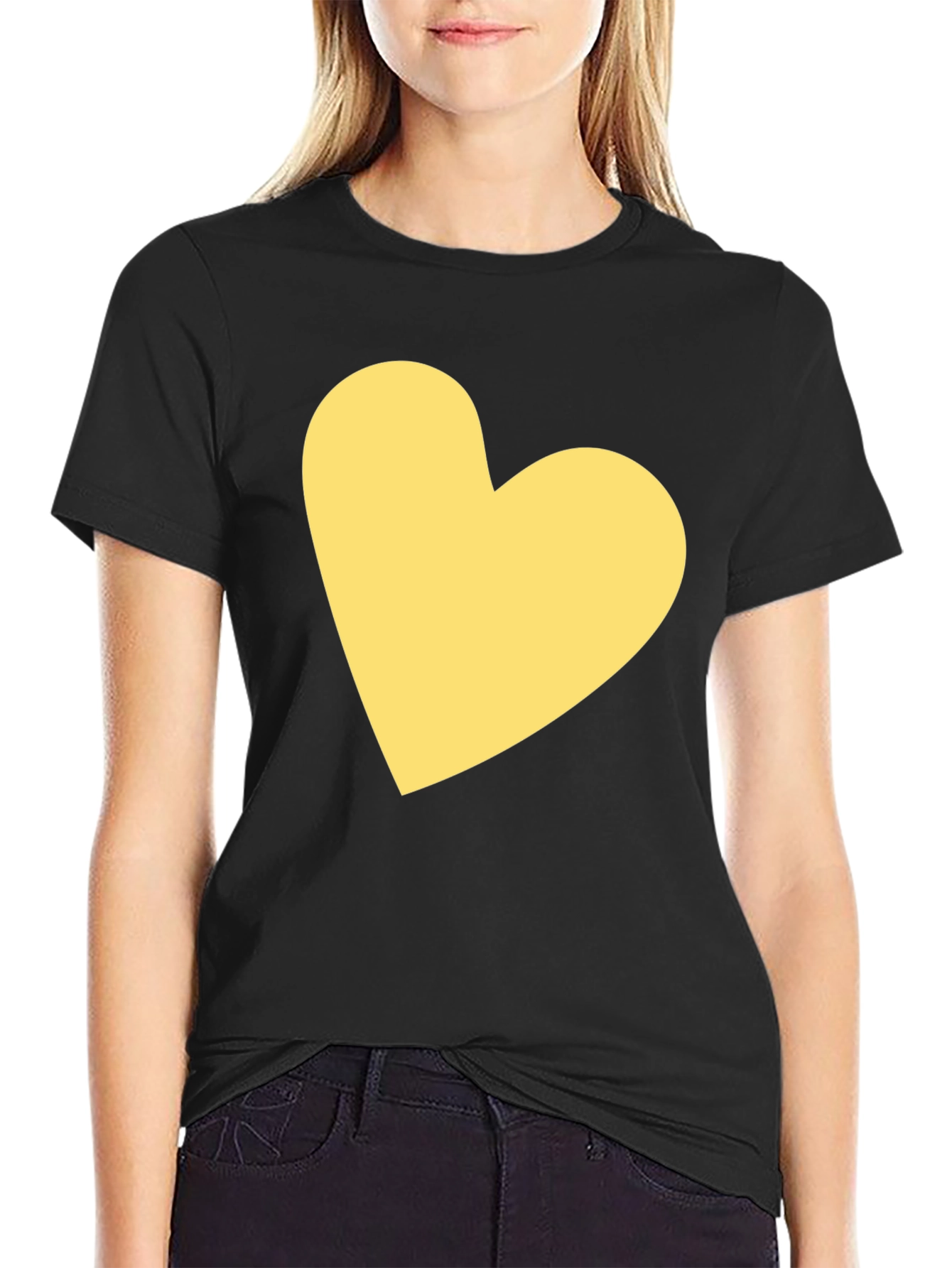 Black T-Shirt with Yellow Heart Design