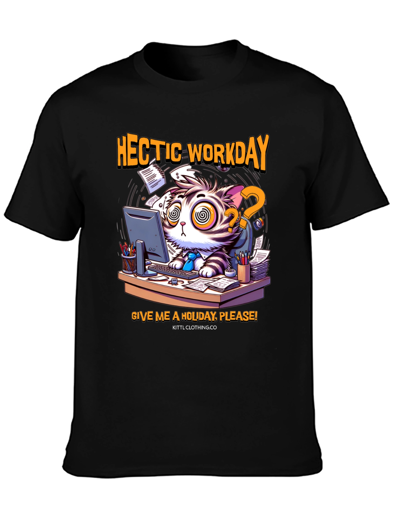 Hectic Workday Cat Graphic T-Shirt