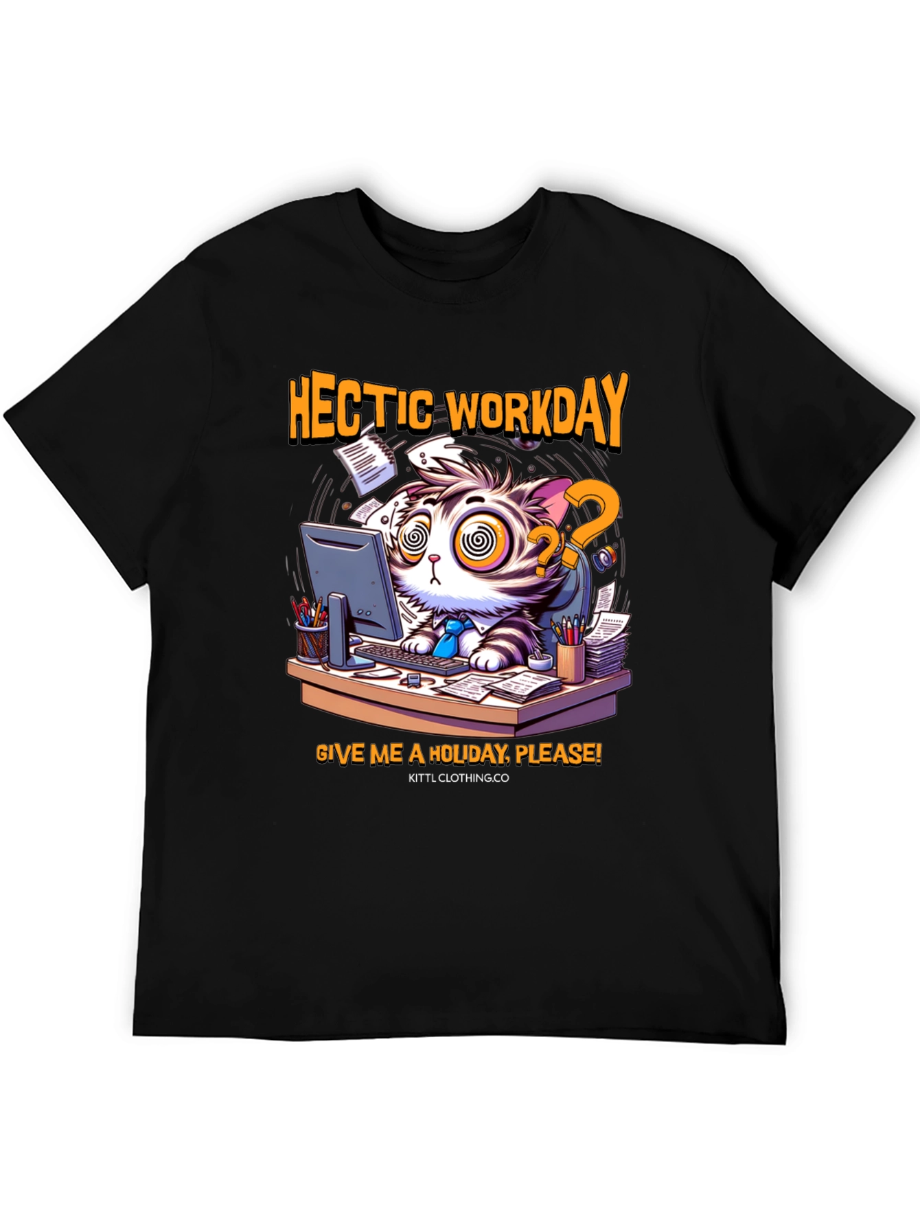 Hectic Workday Cat Graphic T-Shirt