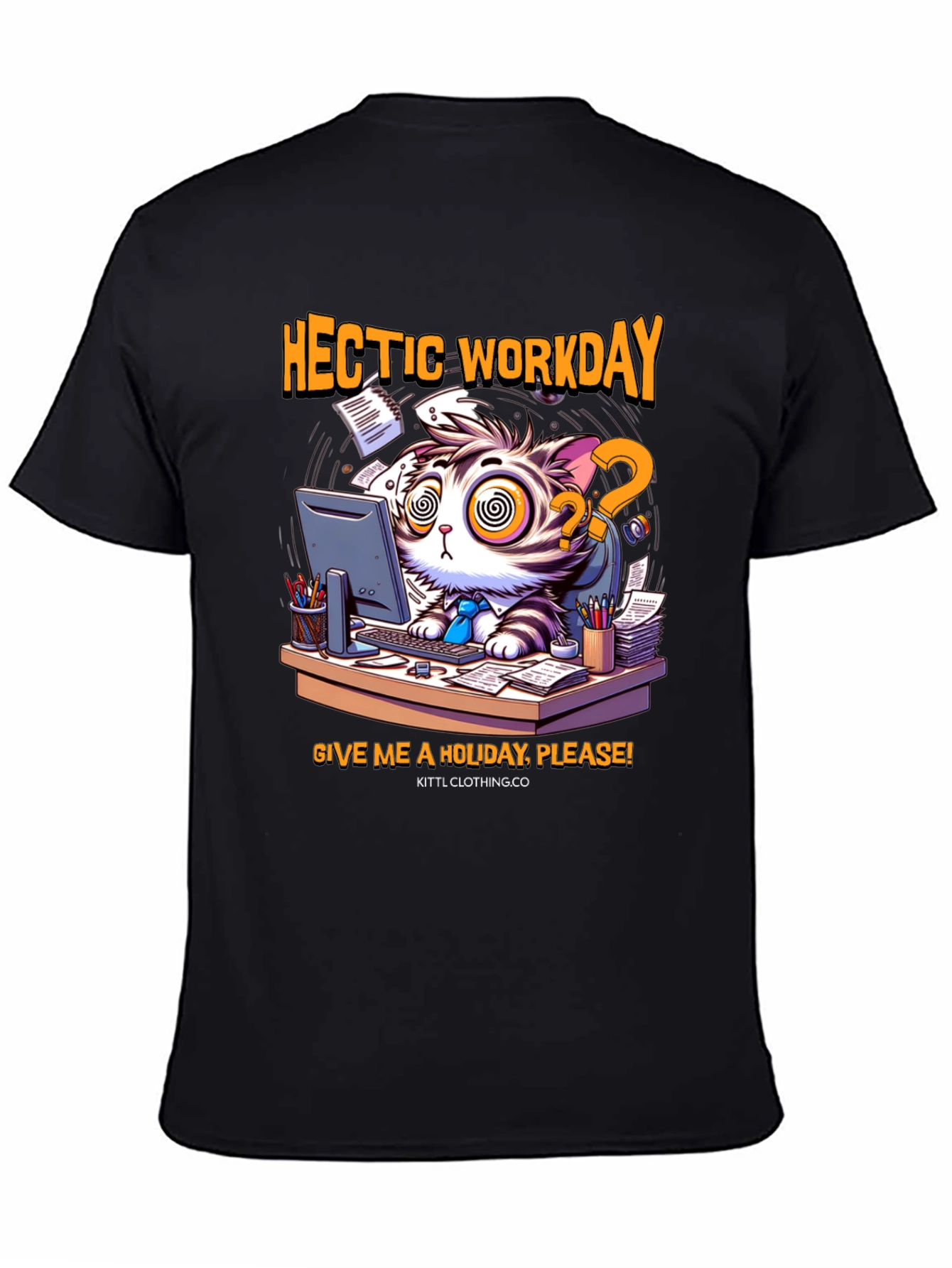 Hectic Workday Cat Graphic T-Shirt