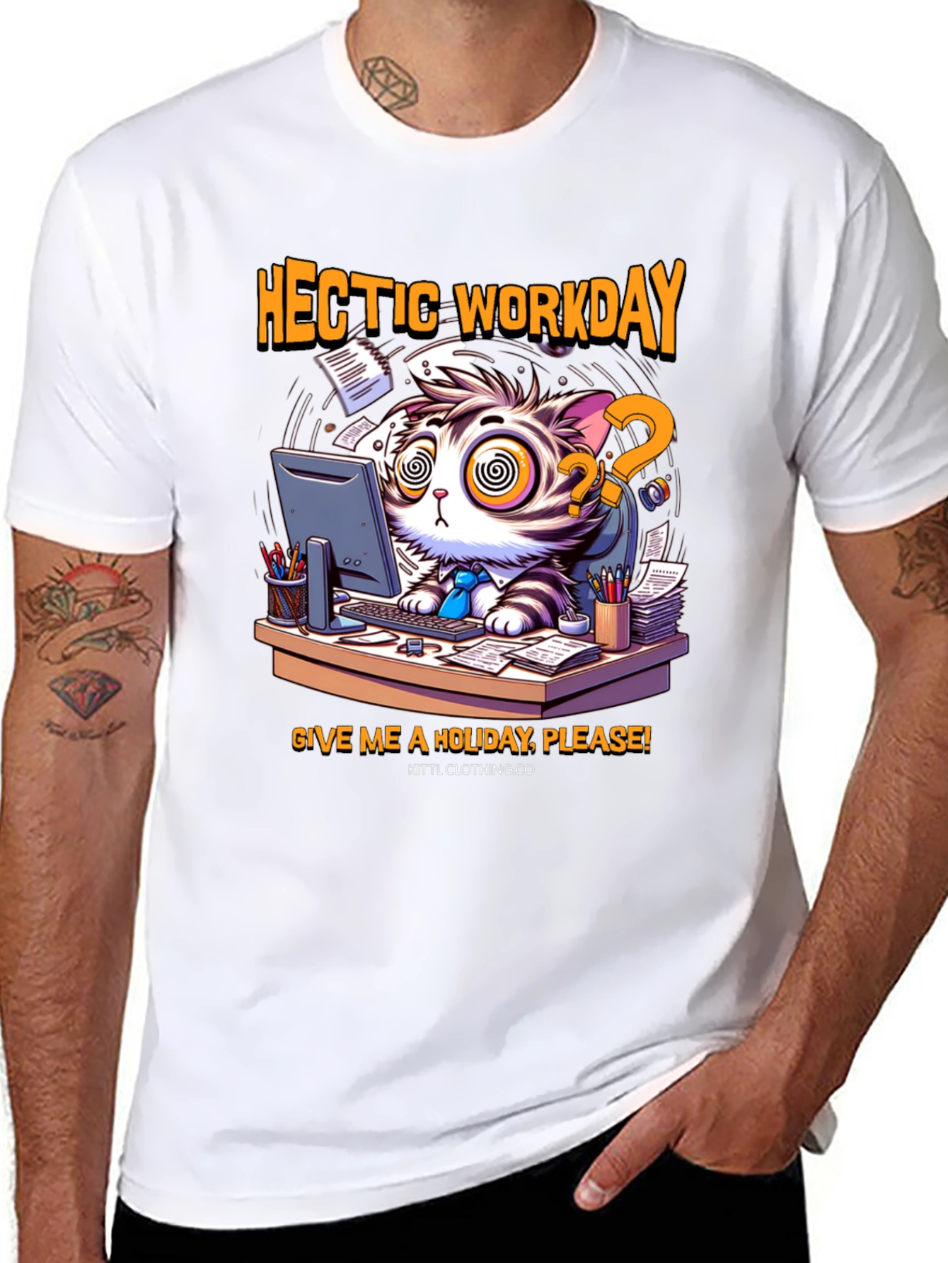 Hectic Workday Cat Graphic T-Shirt