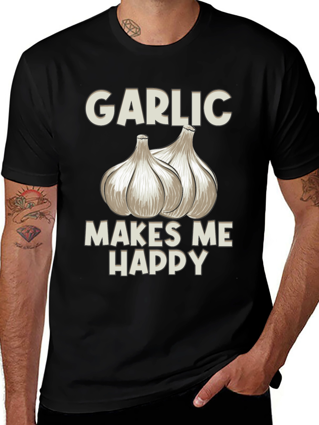 Garlic Makes Me Happy T-Shirt - Foodie Tee