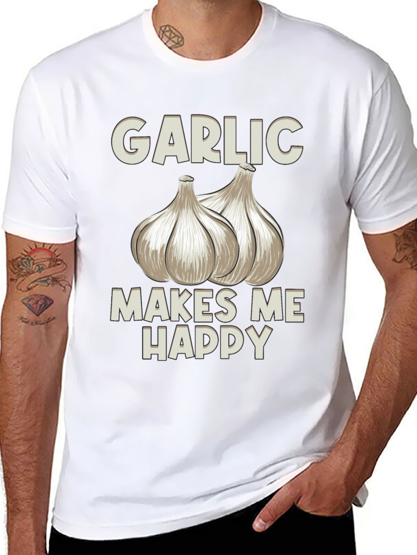 Garlic Makes Me Happy T-Shirt - Foodie Tee