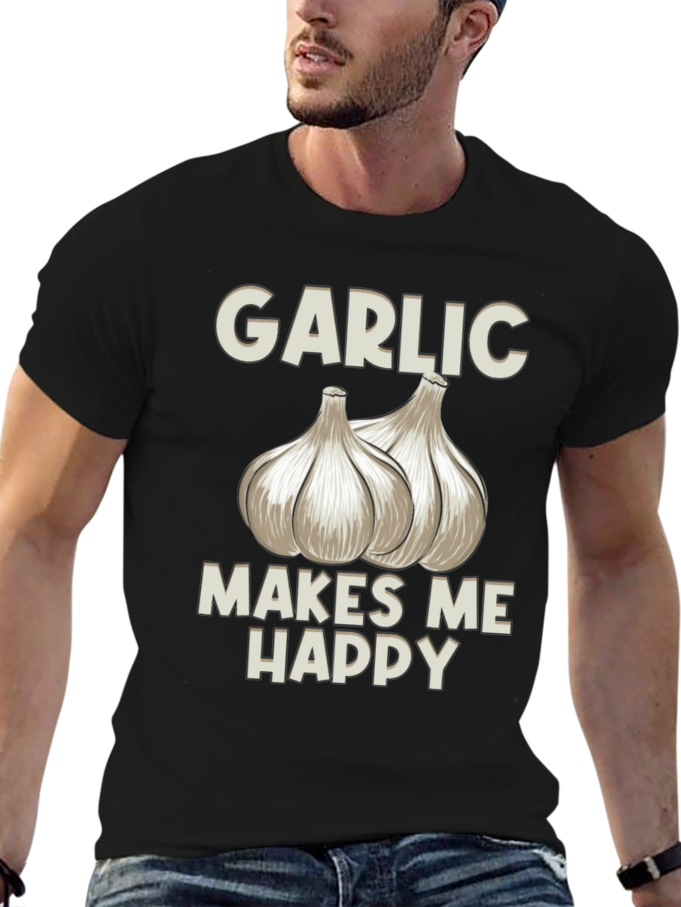 Garlic Makes Me Happy T-Shirt - Foodie Tee