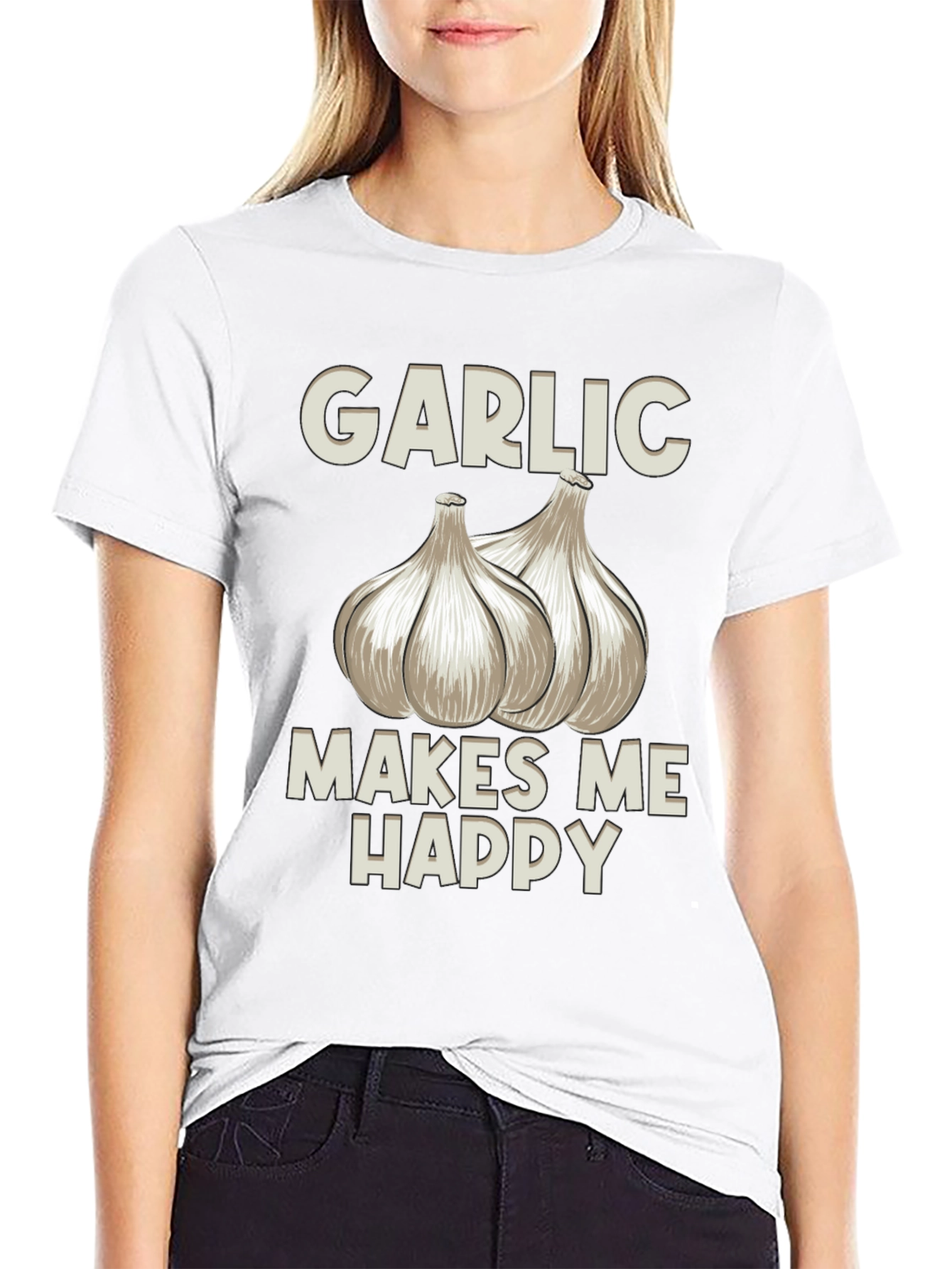 Garlic Makes Me Happy T-Shirt - Foodie Tee