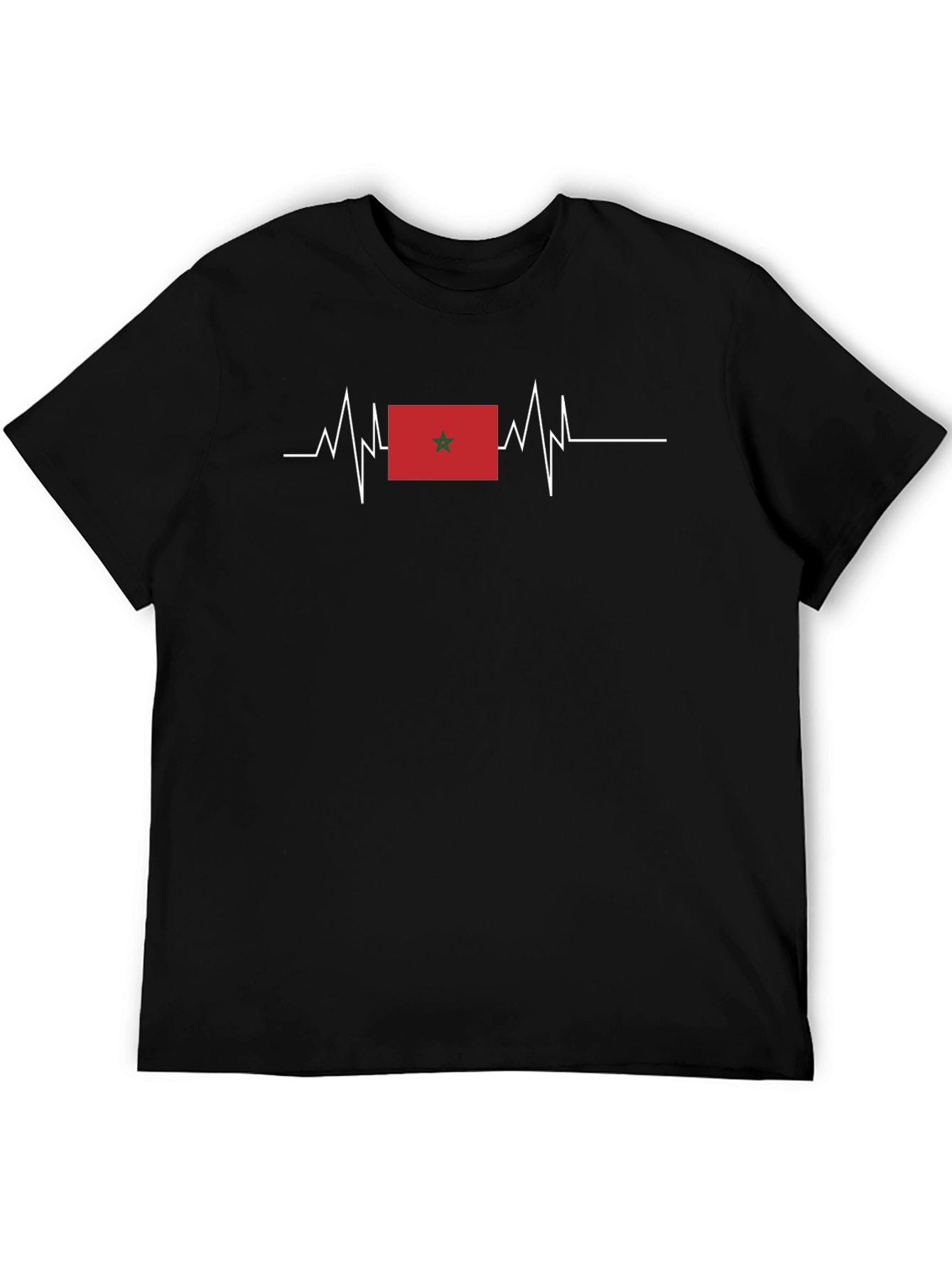 Morocco Flag Heartbeat T-Shirt - Black