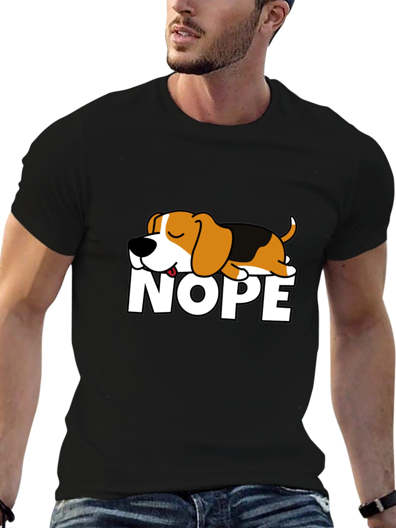Nope Dog Graphic T-Shirt - Funny Sleepy Beagle Tee