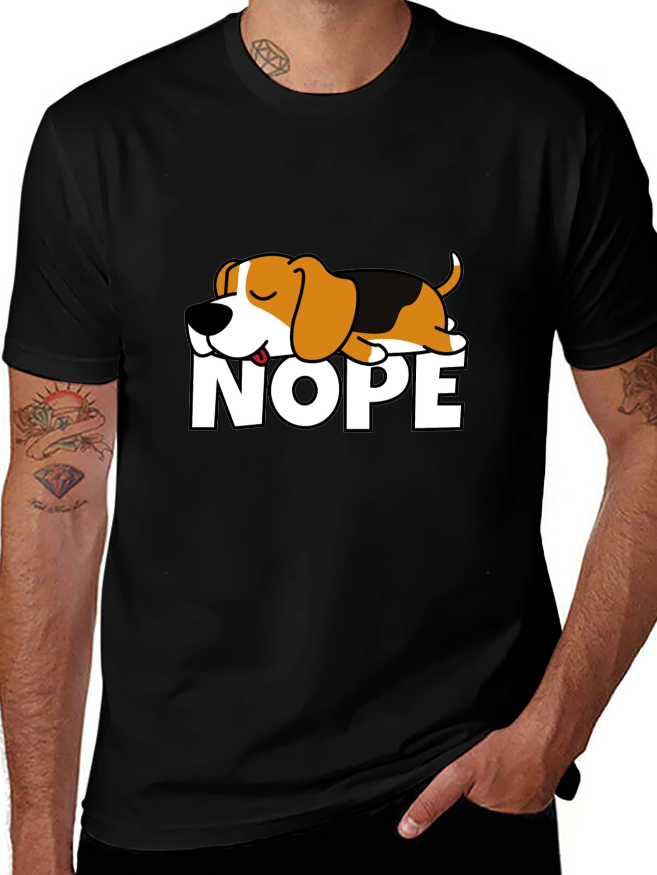 Nope Dog Graphic T-Shirt - Funny Sleepy Beagle Tee