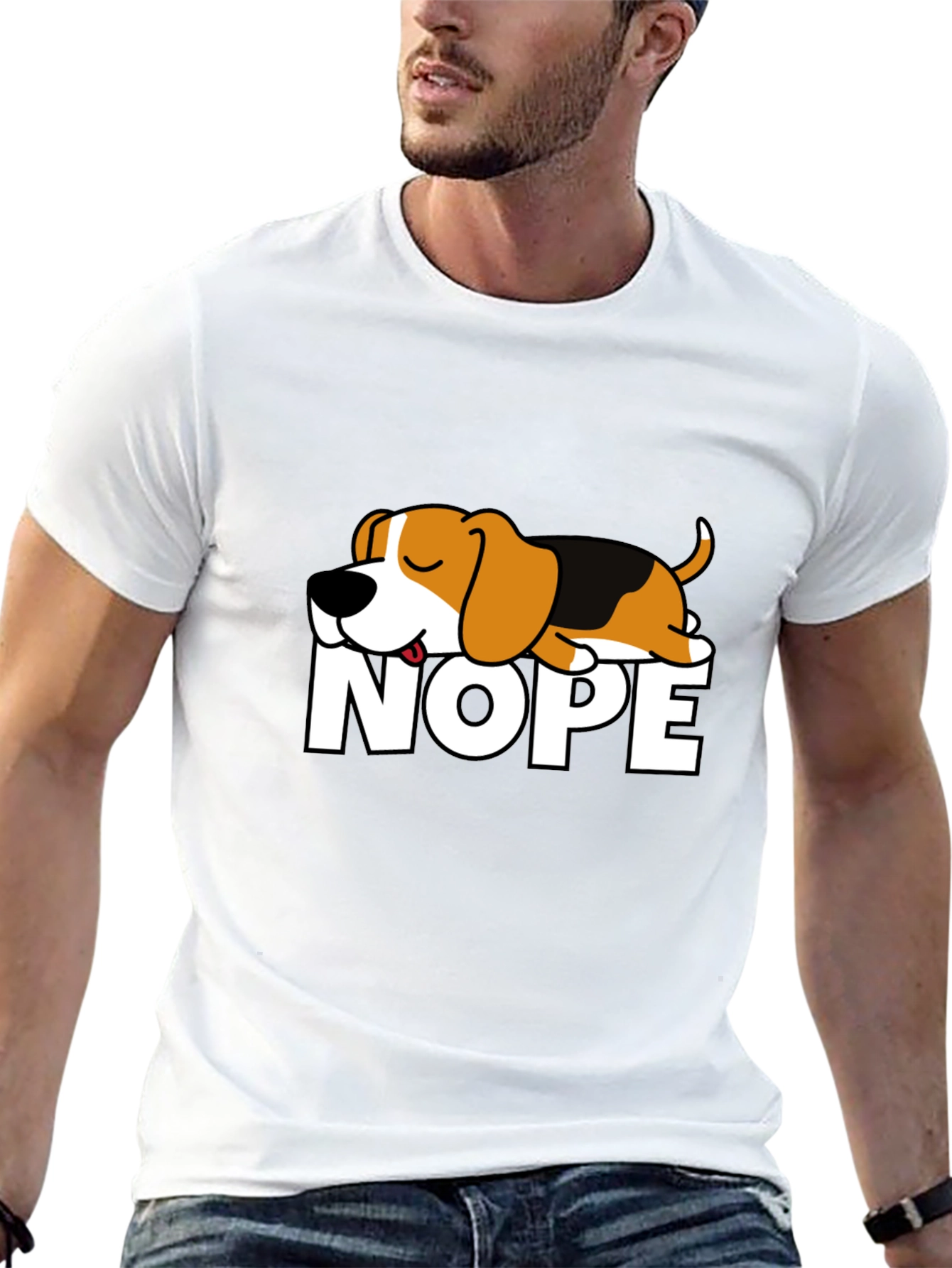 Nope Dog Graphic T-Shirt - Funny Sleepy Beagle Tee