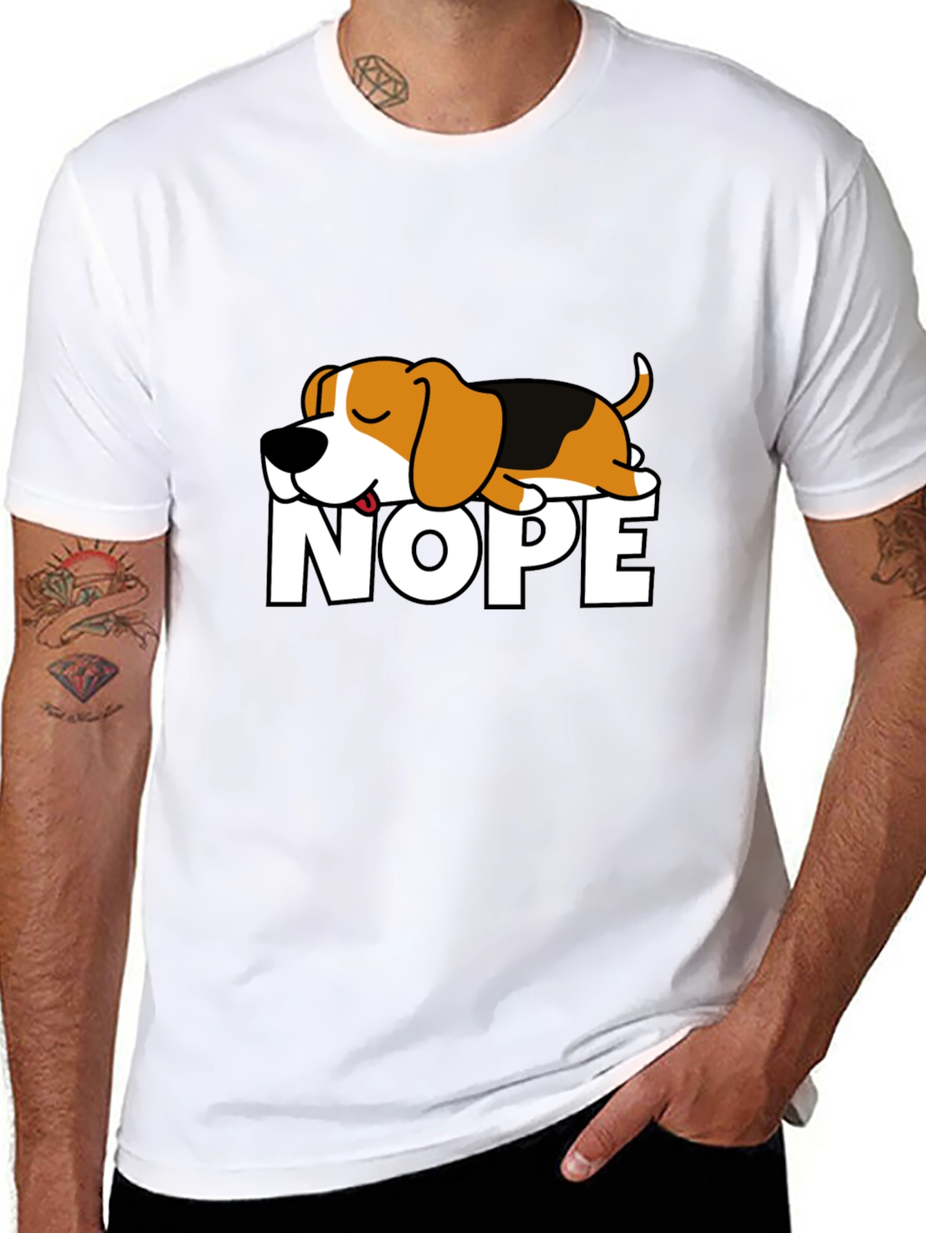 Nope Dog Graphic T-Shirt - Funny Sleepy Beagle Tee