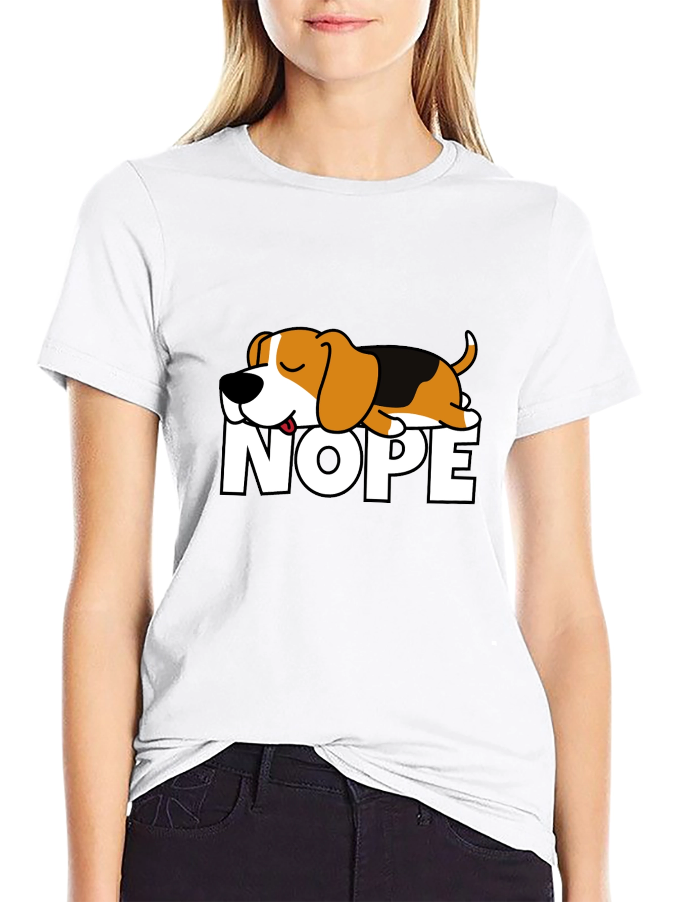 Nope Dog Graphic T-Shirt - Funny Sleepy Beagle Tee
