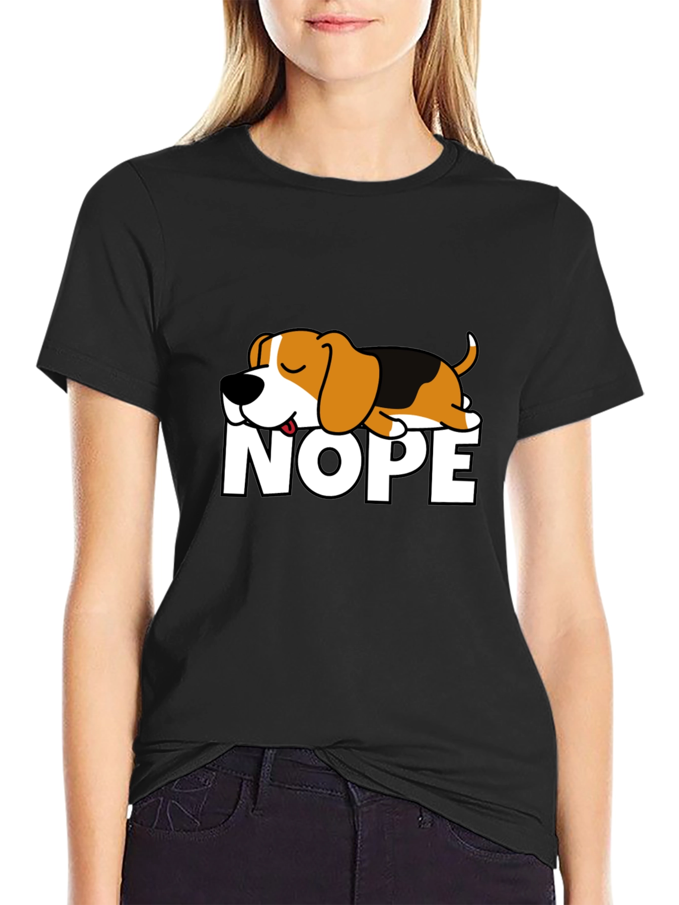 Nope Dog Graphic T-Shirt - Funny Sleepy Beagle Tee