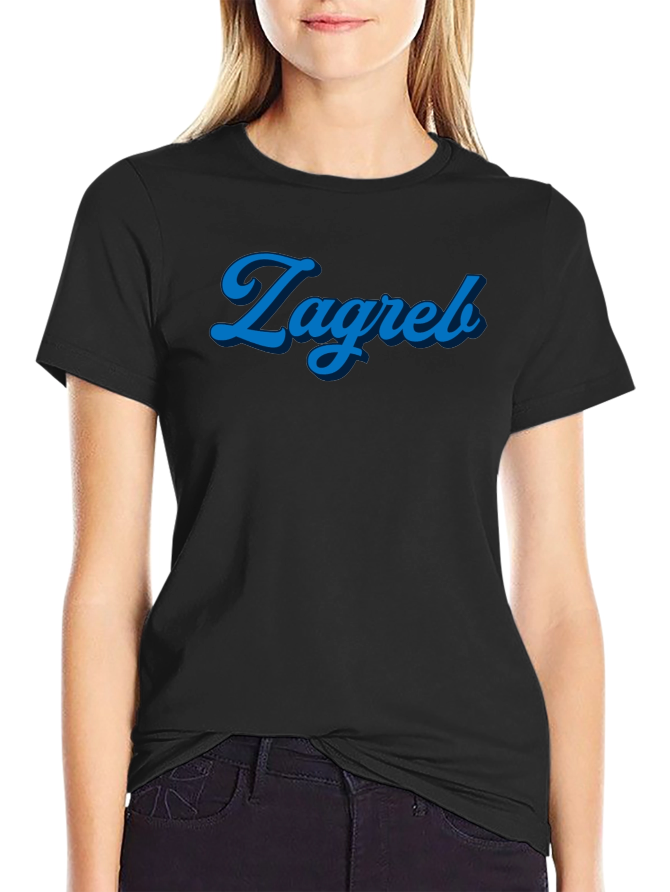 Zagreb Blue Script Graphic Black T-Shirt