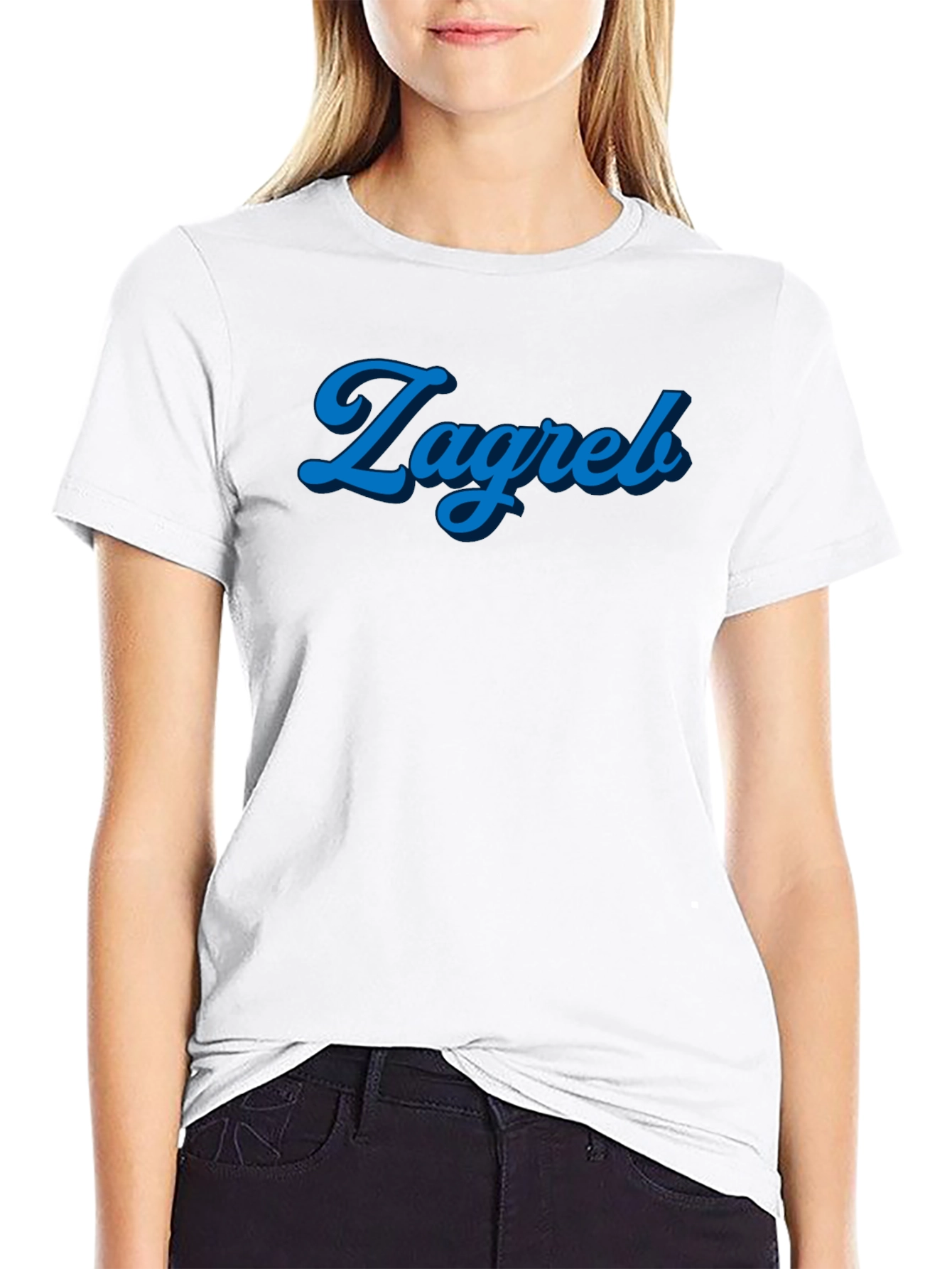 Zagreb Blue Script Graphic Black T-Shirt