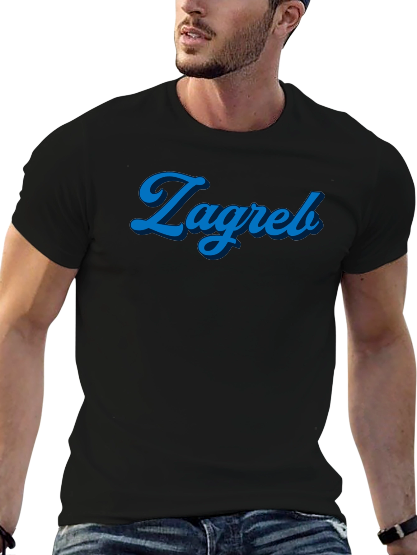 Zagreb Blue Script Graphic Black T-Shirt