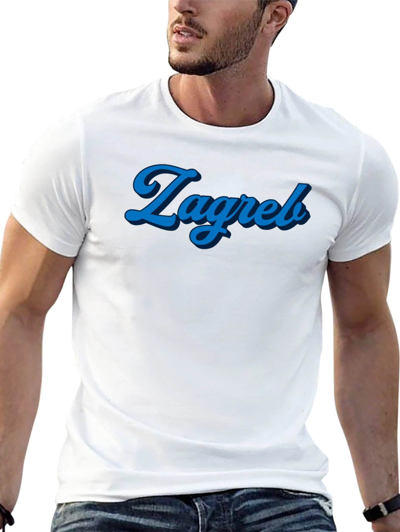 Zagreb Blue Script Graphic Black T-Shirt