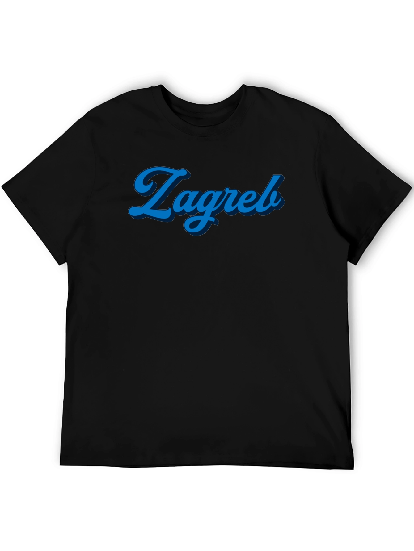 Zagreb Blue Script Graphic Black T-Shirt