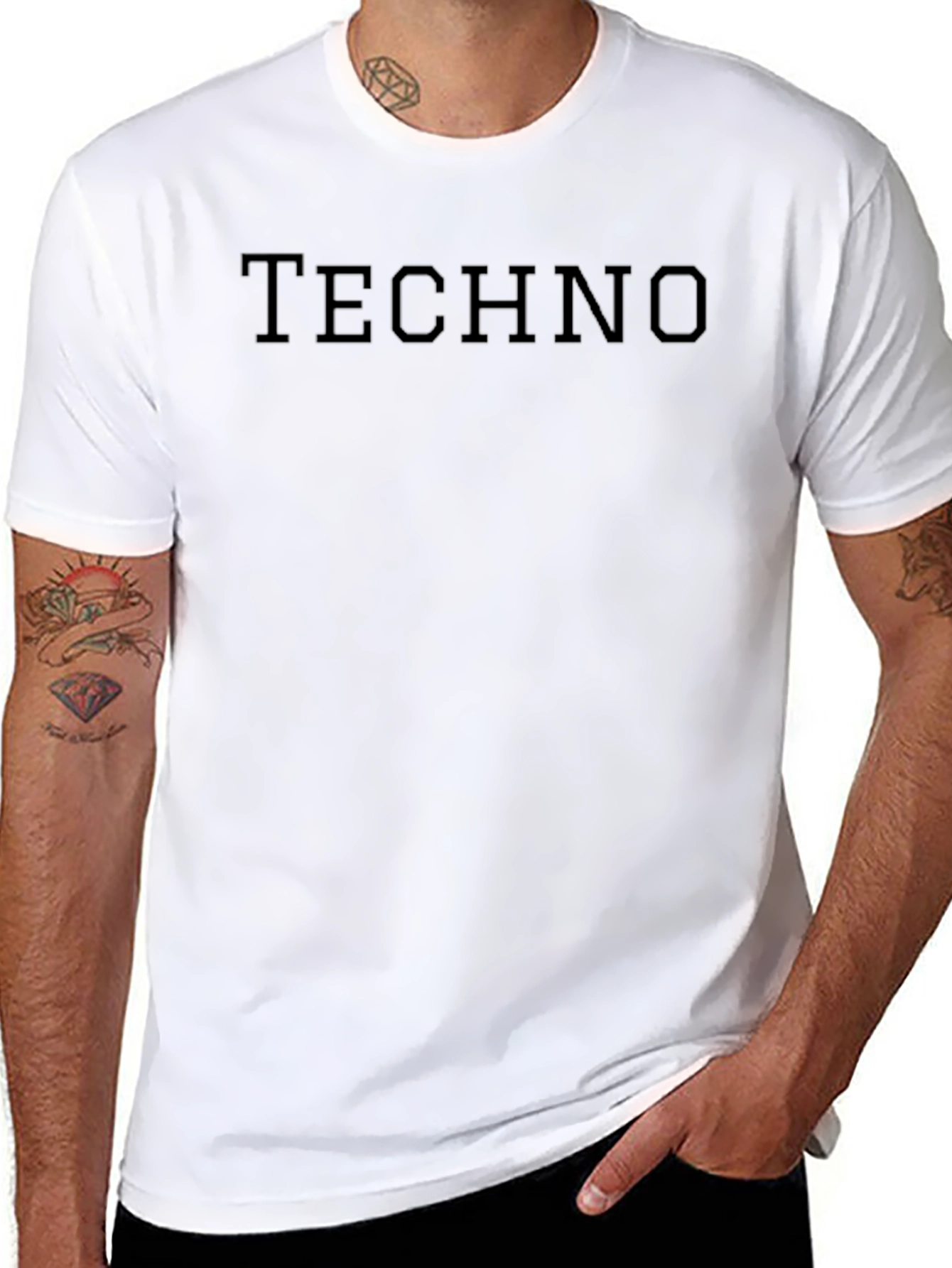 TECHNO Print Crew Neck Short Sleeve T-Shirt