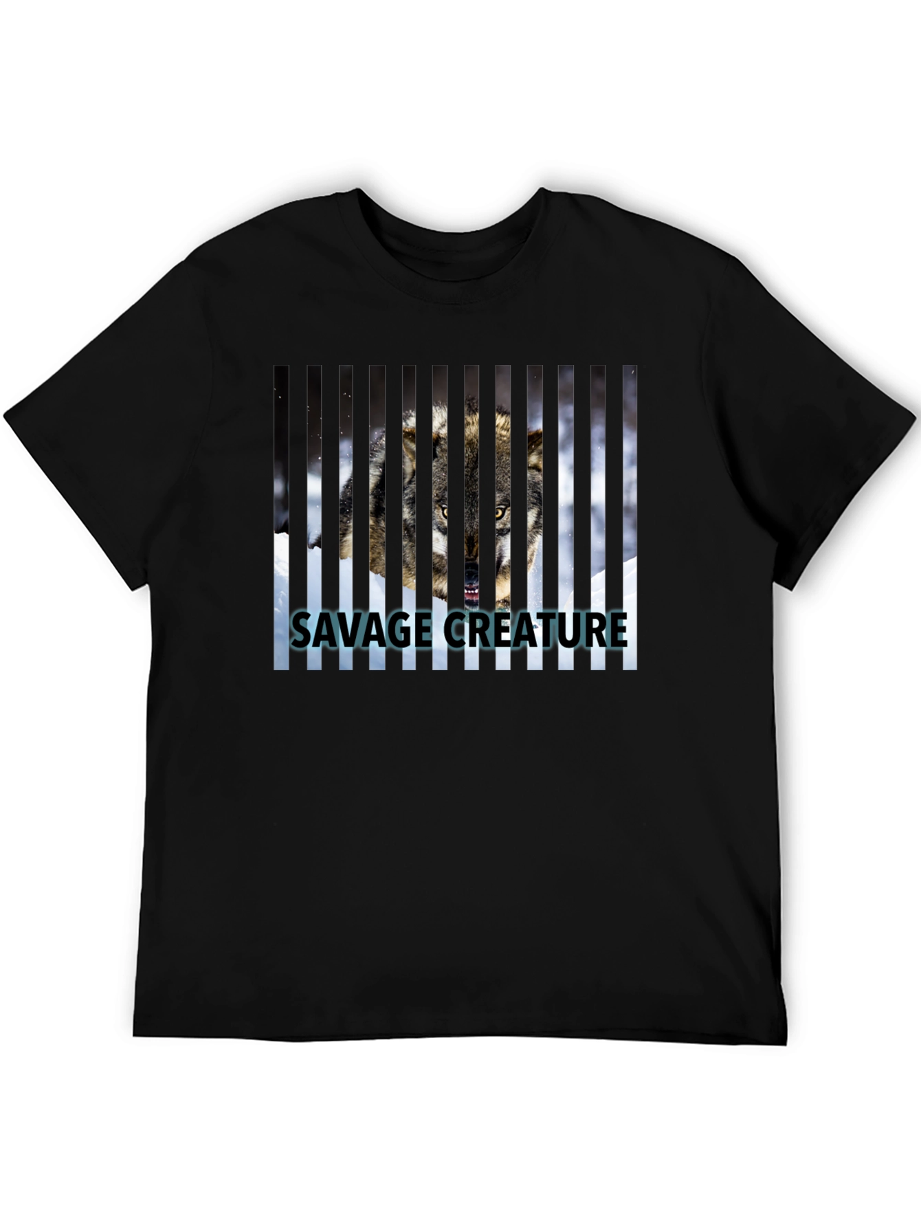 Savage Creature Wolf Graphic Print Black T-Shirt