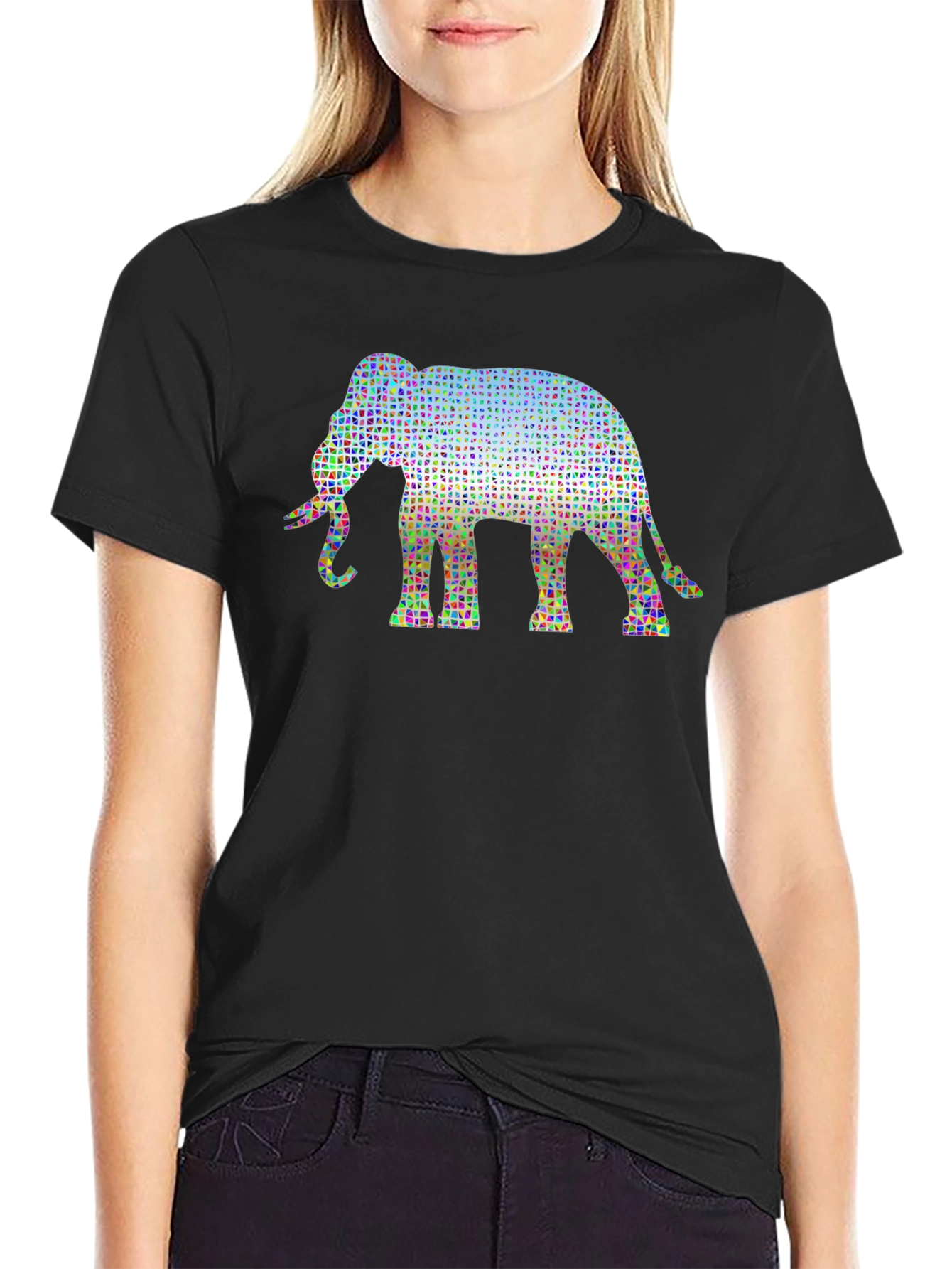 Geometric Elephant Print Black T-Shirt
