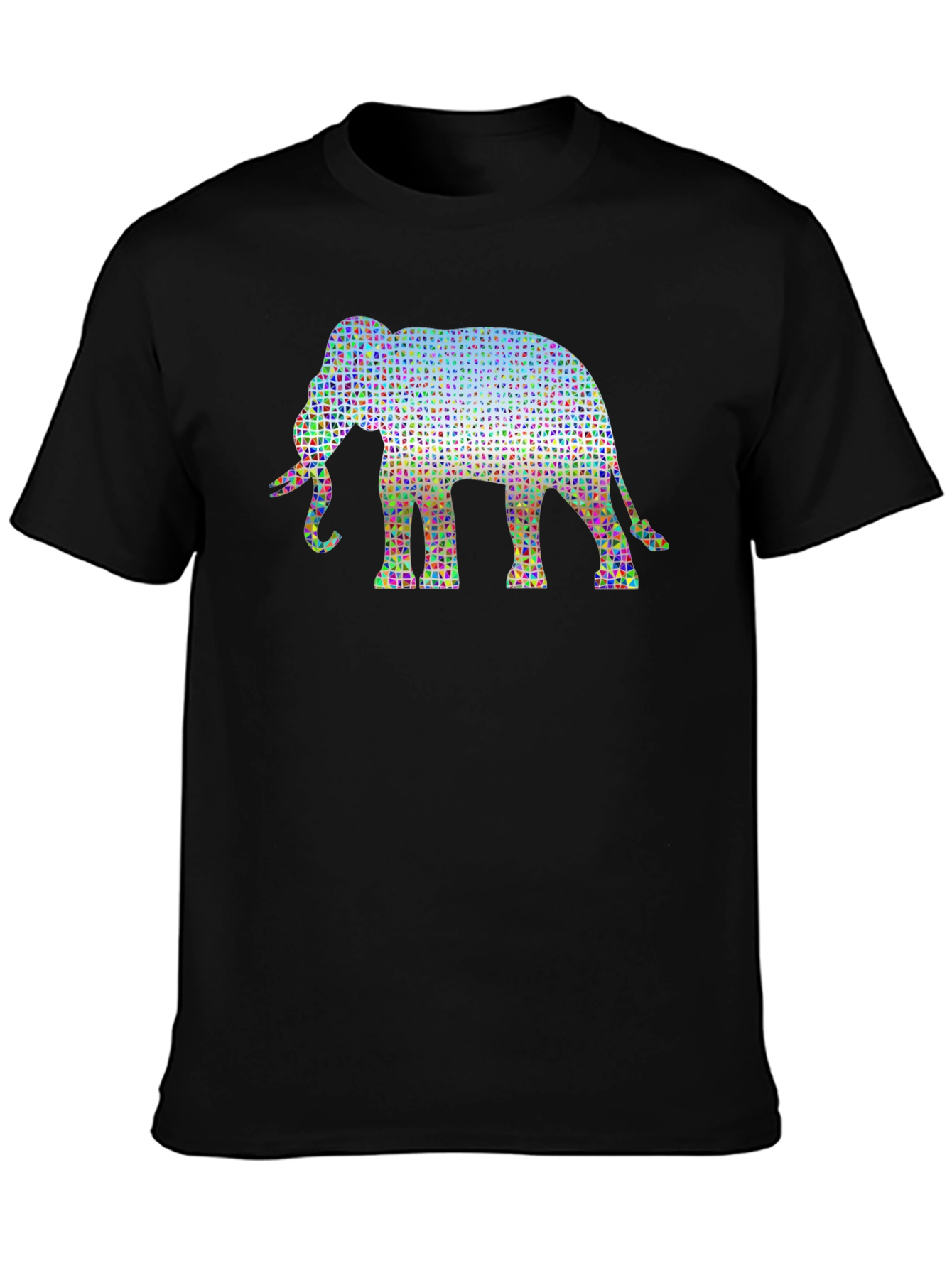 Geometric Elephant Print Black T-Shirt