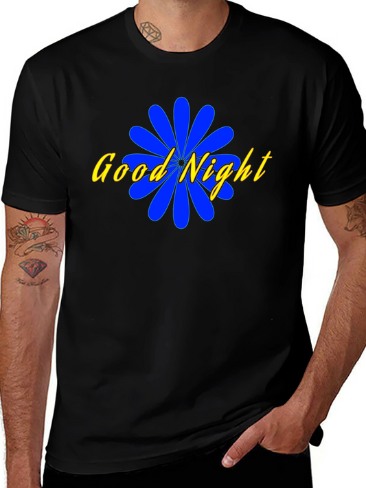 Good Night Floral Graphic Black T-Shirt
