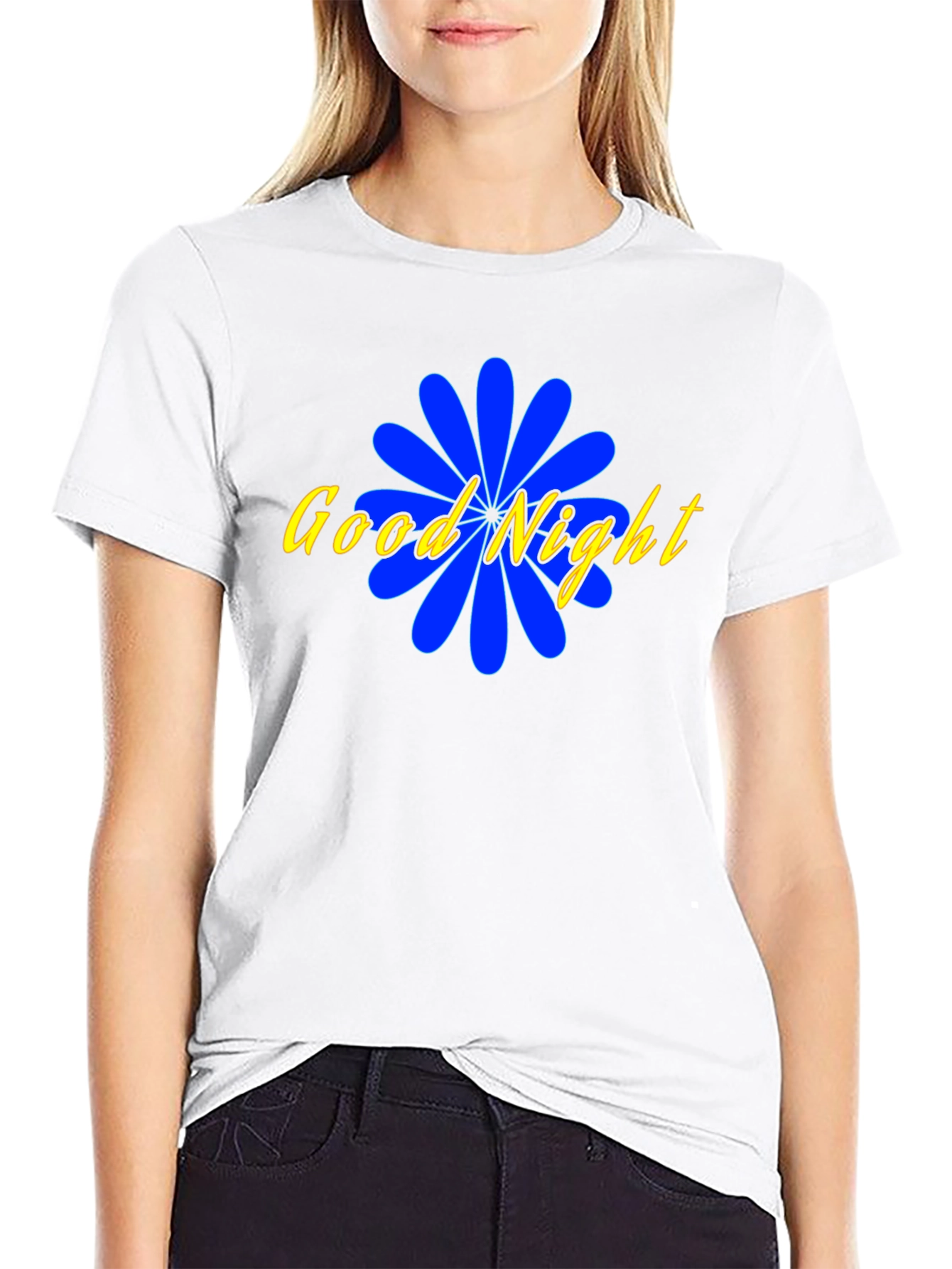 Good Night Floral Graphic Black T-Shirt