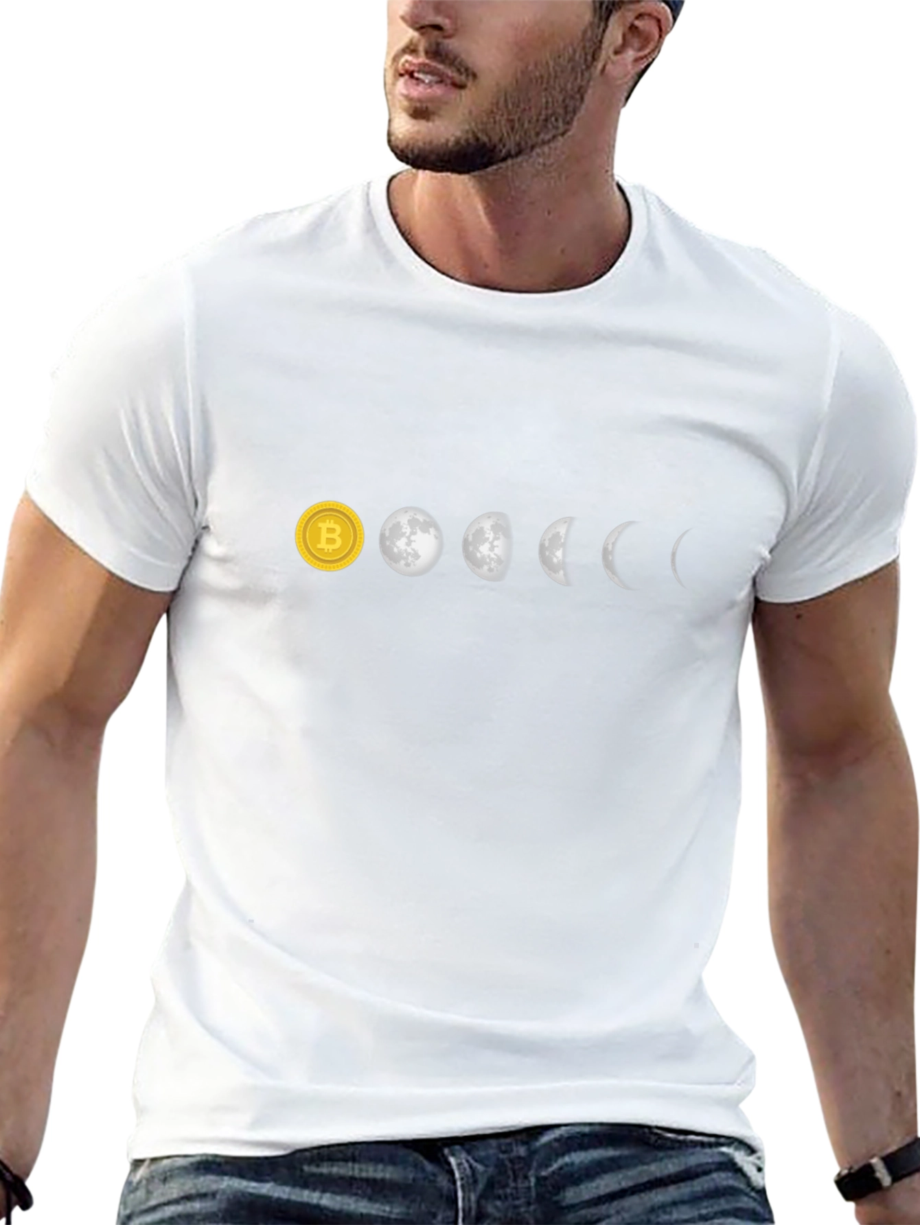 Bitcoin to Moon Phases Black T-Shirt