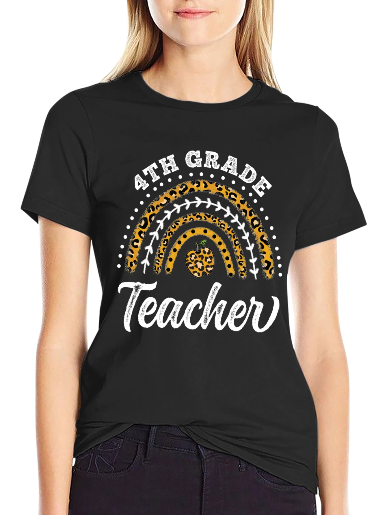 4th Grade Teacher Leopard Rainbow T-Shirt