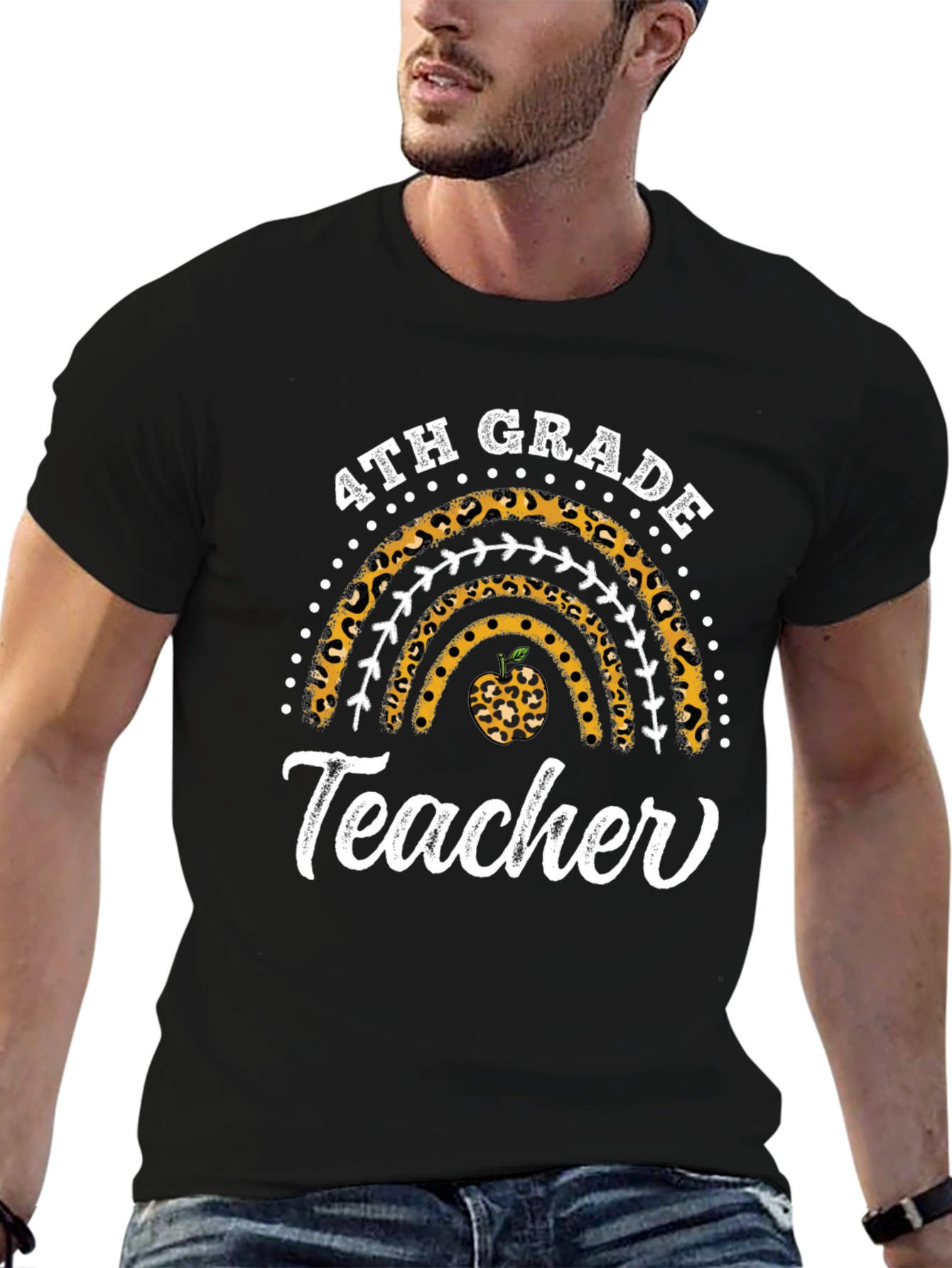 4th Grade Teacher Leopard Rainbow T-Shirt