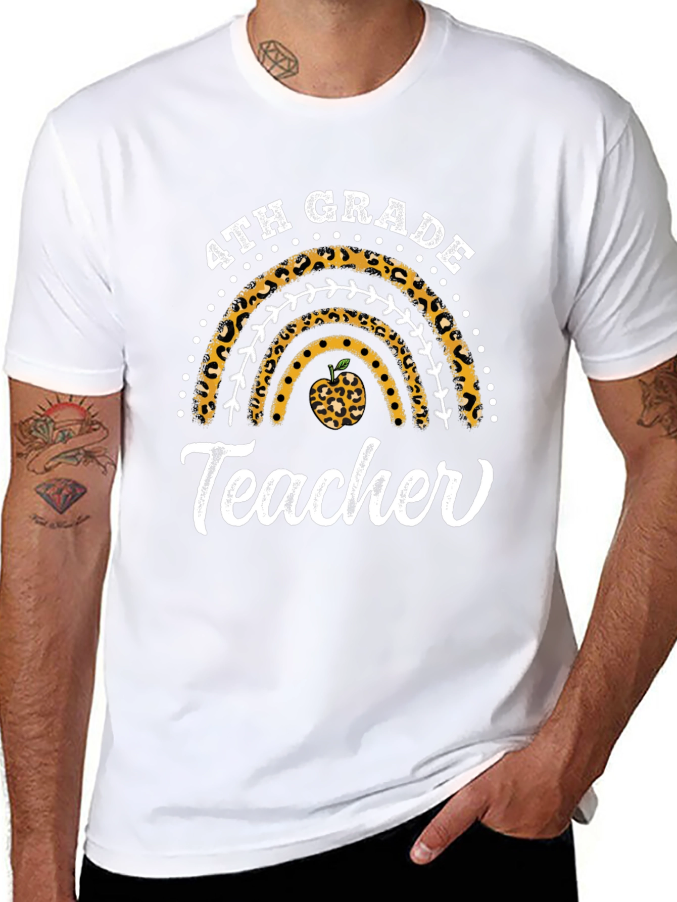 4th Grade Teacher Leopard Rainbow T-Shirt