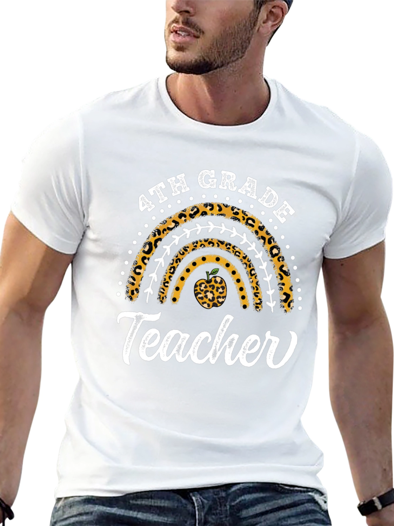 4th Grade Teacher Leopard Rainbow T-Shirt