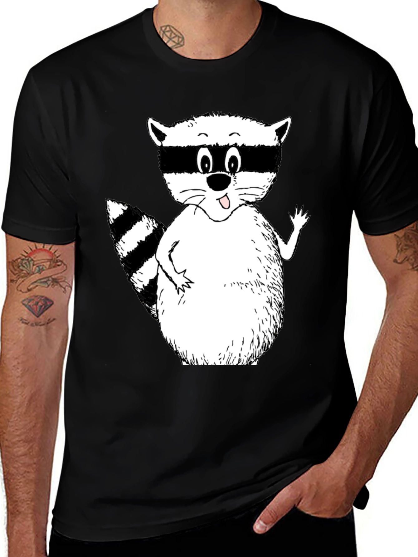 Cartoon Raccoon Black T-Shirt