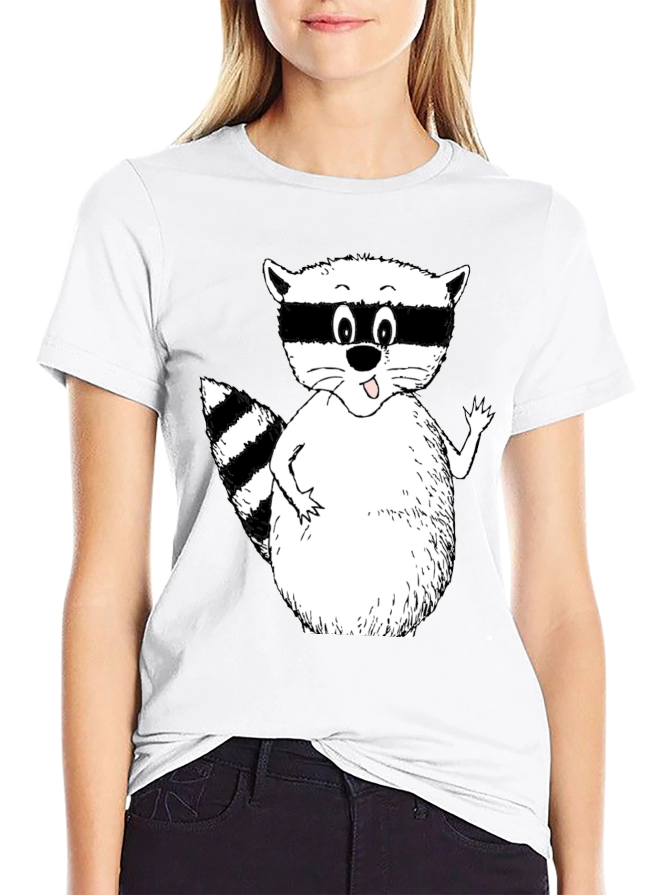 Cartoon Raccoon Black T-Shirt