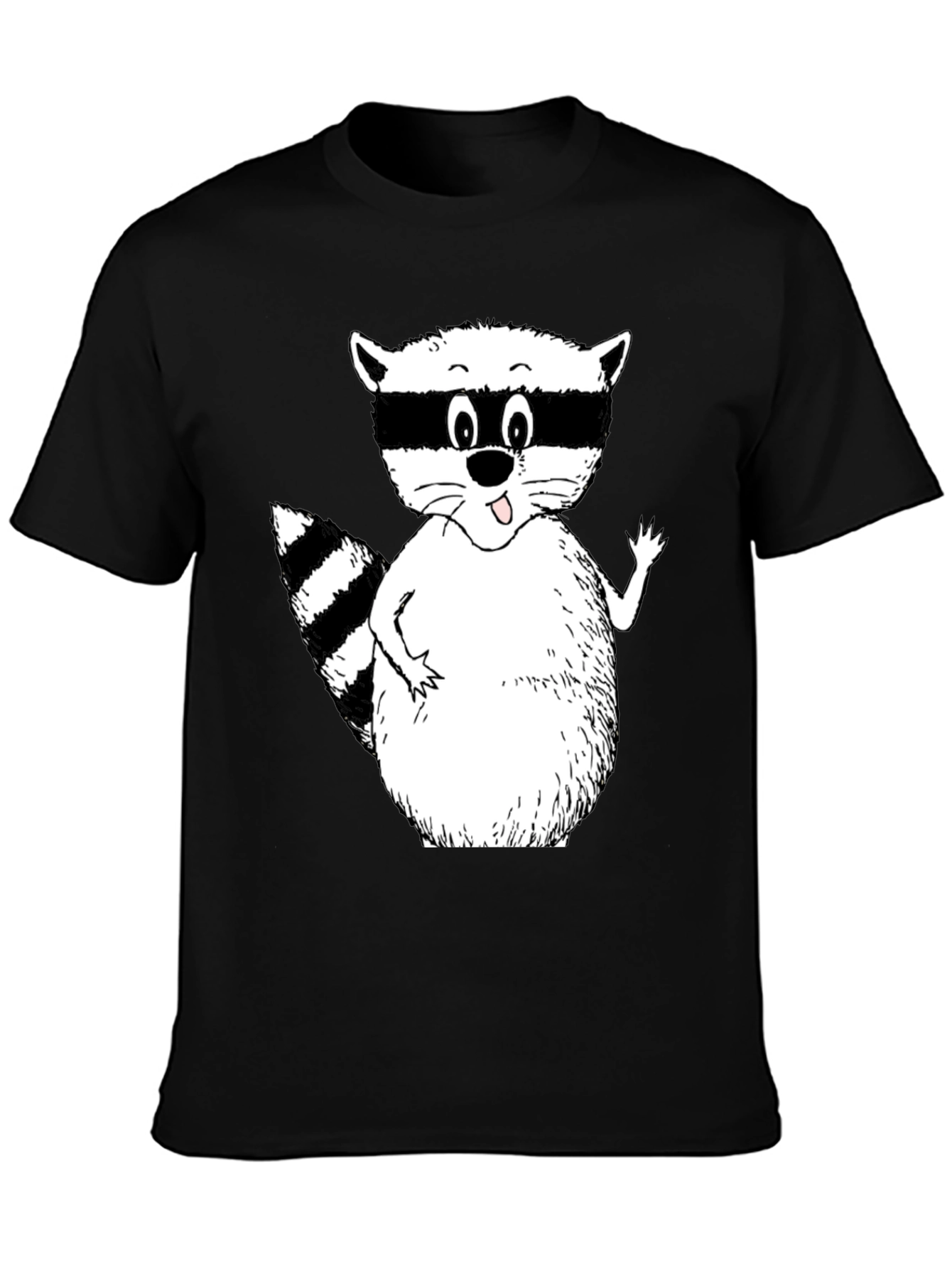 Cartoon Raccoon Black T-Shirt
